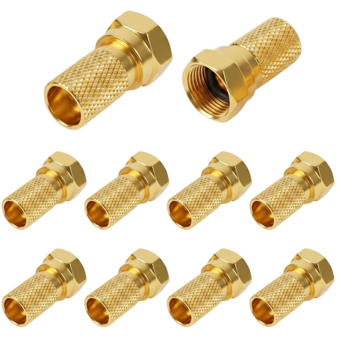 Lumonic 10 Stück F-Stecker 7mm schraubbar | vergoldet | Antennenstecker | Aufdrehstecker für Koaxialkabel, SAT Kabel, Antennenkabel, Kabelinternet