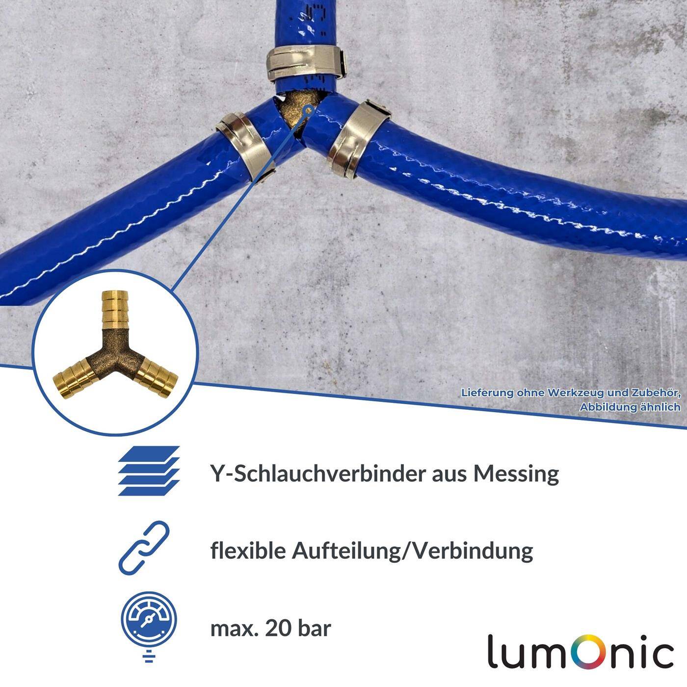 Lumonic I Y-hose connector I for 6mm (1/4") hose I made of brass I Y-connector I Y-piece I with spike profile I Compressed air I for workshops, businesses and DIY enthusiasts