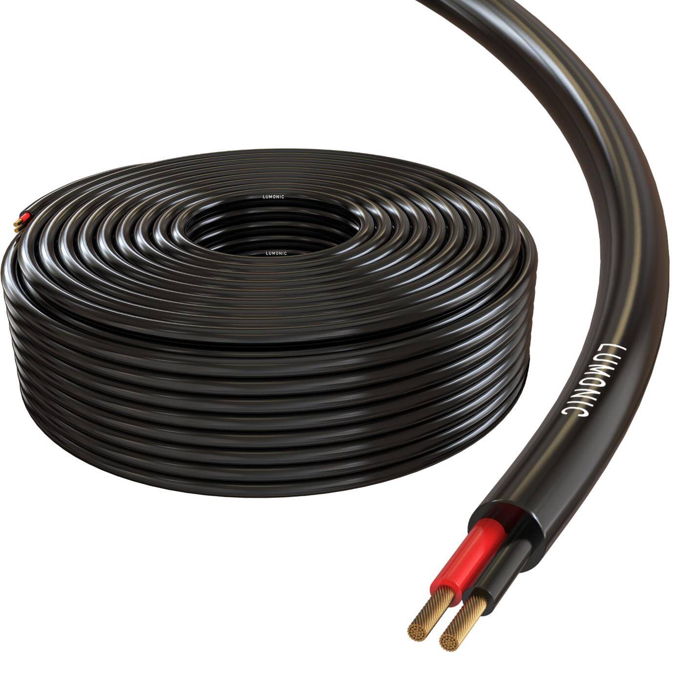 Lumonic Lautsprecherkabel 50m Schwarz  | 2x 1,5mm² CCA | HiFi Boxenkabel | Audio Rundkabel | Profi PA Installations- Audio- Rundkabel
