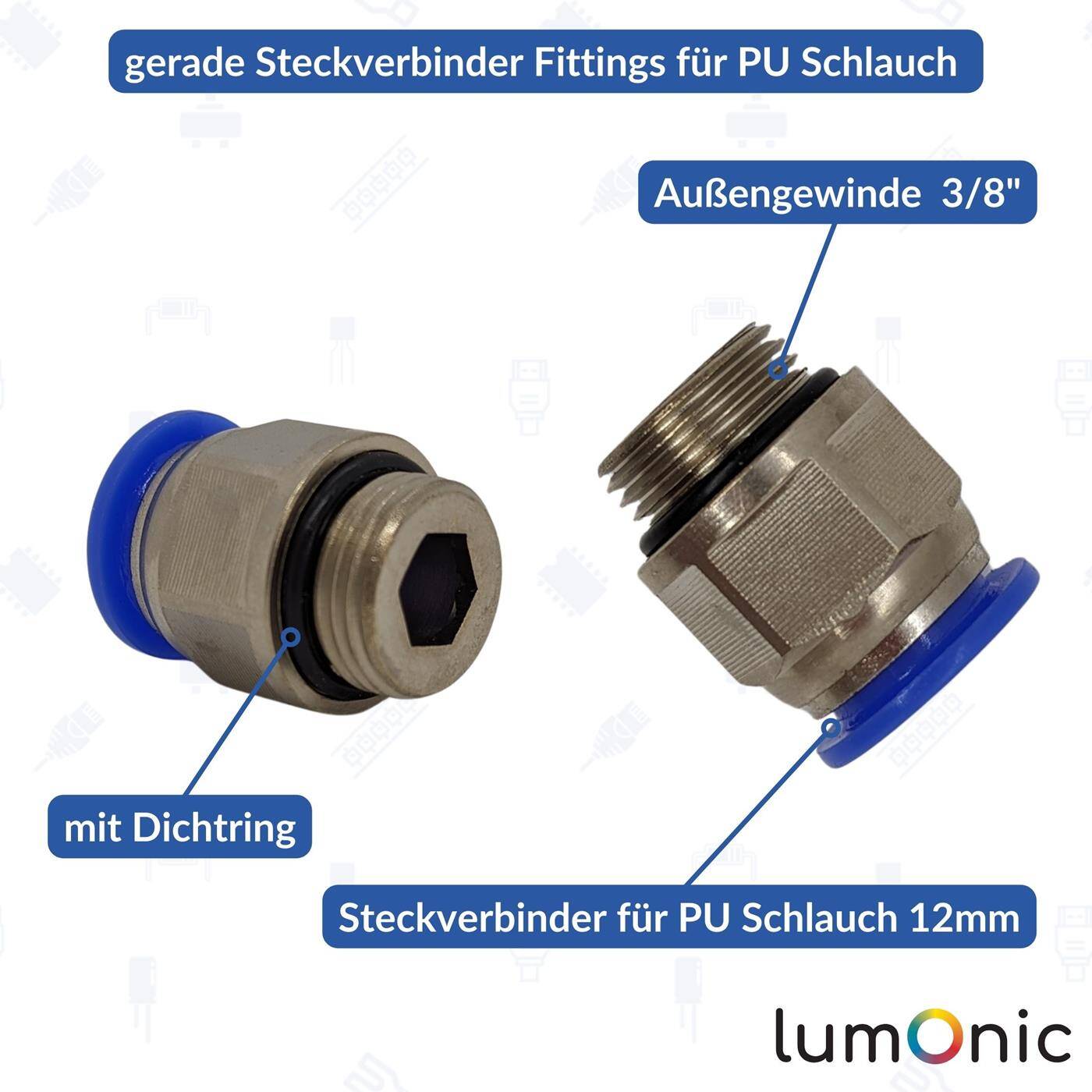 PU hose connector fitting with external thread 12mm*3/8inch straight Quick release fastener Pneumatic plug connector Hose connector Compressed air