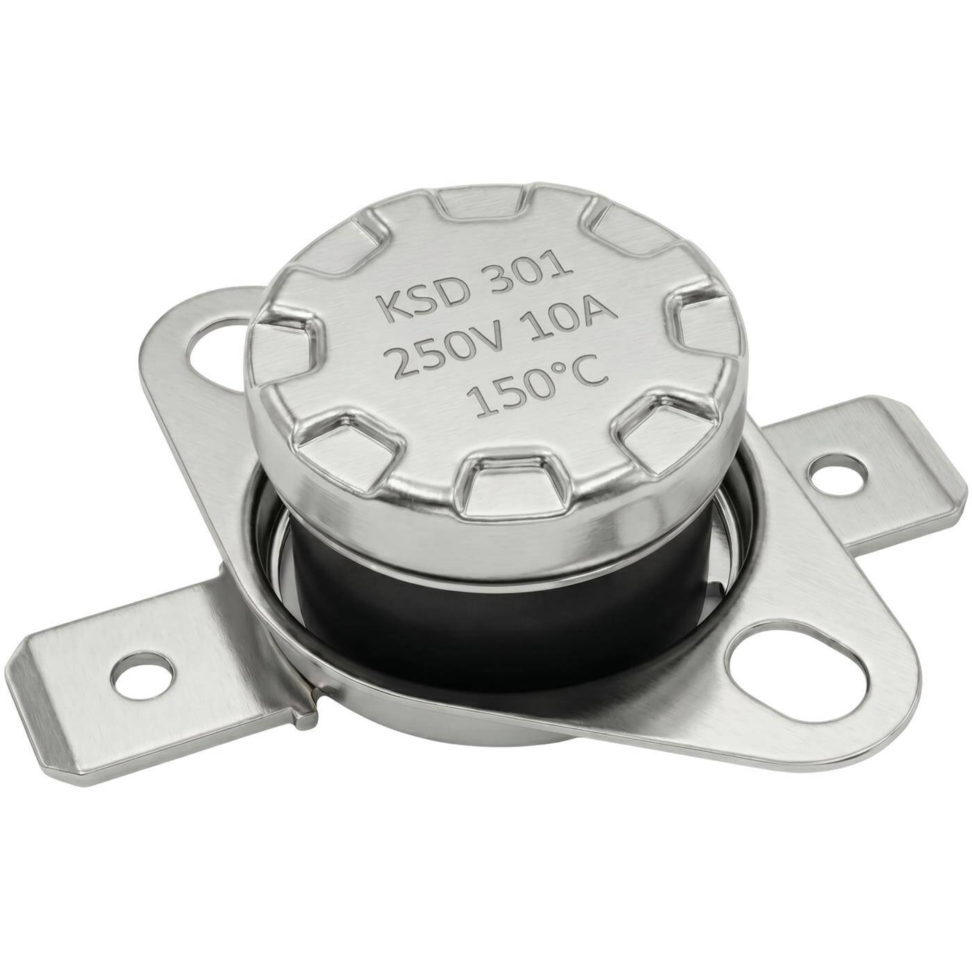 Lumonic KSD301 Temperaturschalter rund | 150°C ± 5°C | Öffner NC | max. 250V AC/10A | Flachstecker | Ø15×12mm | Thermoschalter, Bimetall | Kaffeemaschinen, Bügeleisen, Backöfen, Heizungen