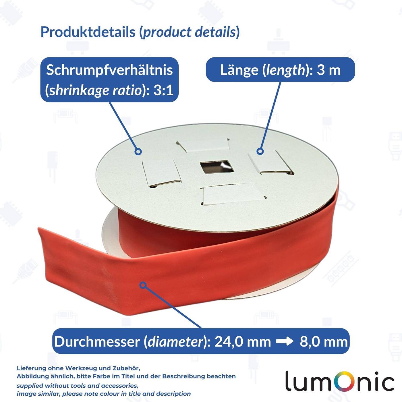Lumonic 3m Schrumpfschlauch Box 3:1 Transparent - Hier von: 24mm auf 8mm - Dickwandiger Schrumfpschlauch in verschiedenen Größen