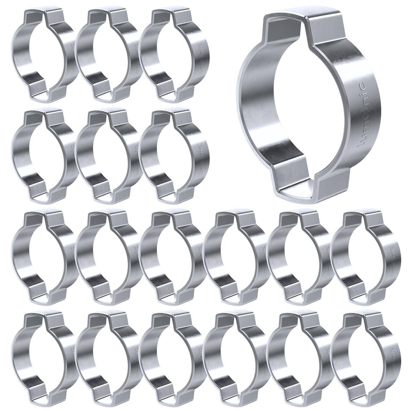 Lumonic I 20x 2-ear clip 20-23mm I Steel Galvanised I Two-ear clamp I Hose clamp I for Compressed air, Pipe systems, Garden, CAR