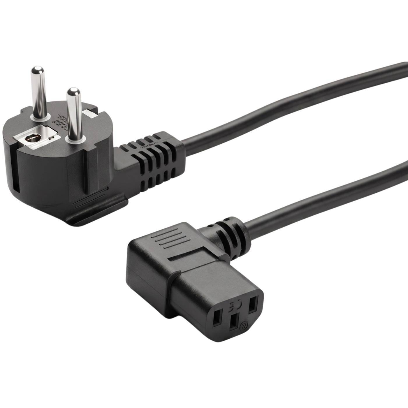 Lumonic Kaltgerätekabel Schuko 90° auf C13 90° Gewinkelt, Schwarz 2 m, 230 V - Beidseitig gewinkelte Stecker, für Racks und Verteilerschränke, flache Kabelführung, Knickschutz an beiden Enden