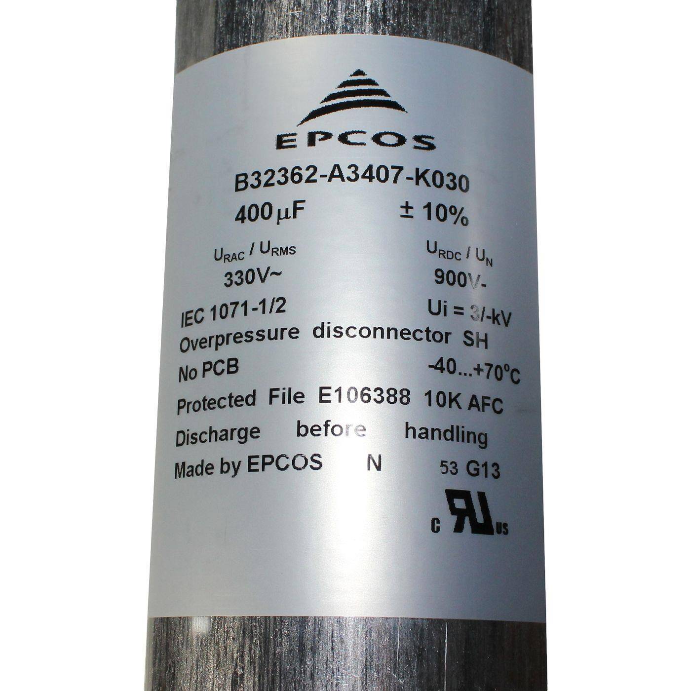 Epcos  Foil Capacitor | 400µF 900V DC I 2-Pin Connection I Screw Connection I 400uF, 400000nF I Capacitor for crossover networks of loudspeakers or for interference suppression of electrical devices