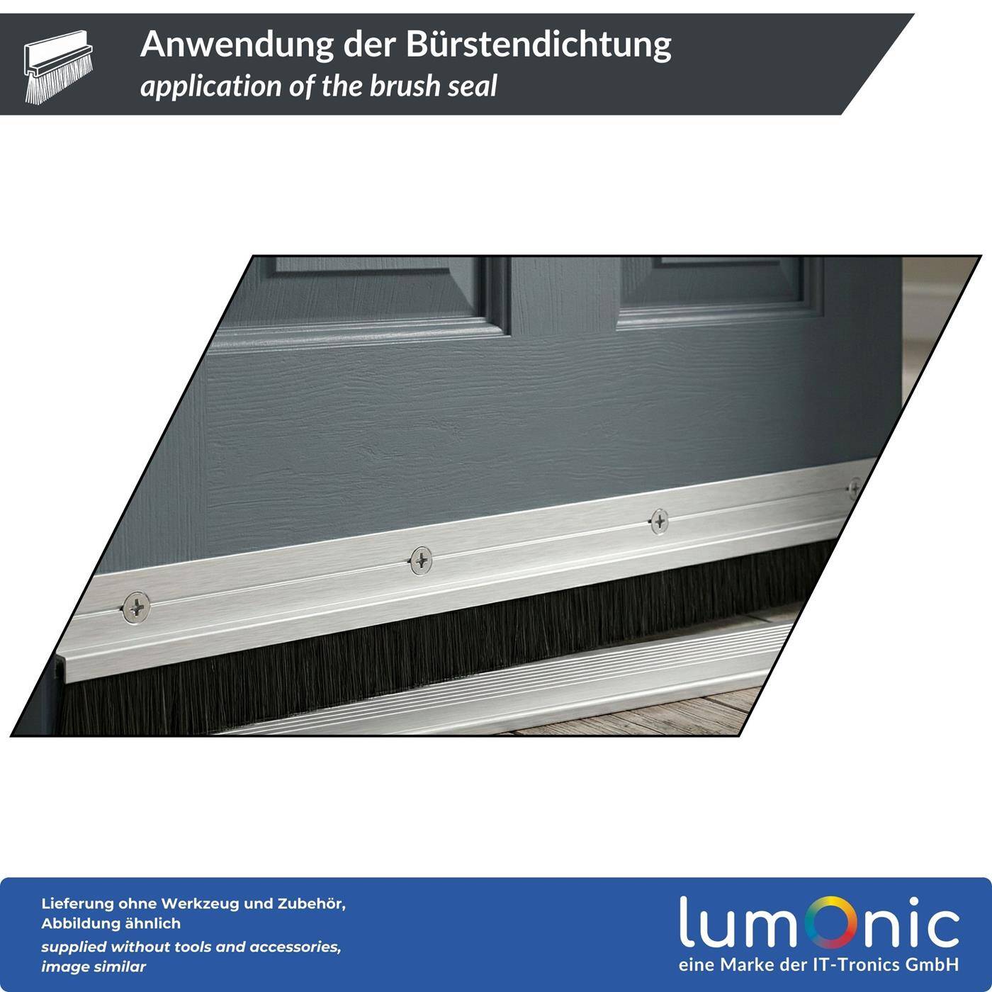 Lumonic 1m Brush seal 20mm | Aluminum profile black | Saves heating costs | Screwable + Can be cut to size | Door bottom seal as draught excluder, cold protection, insect protection for doors