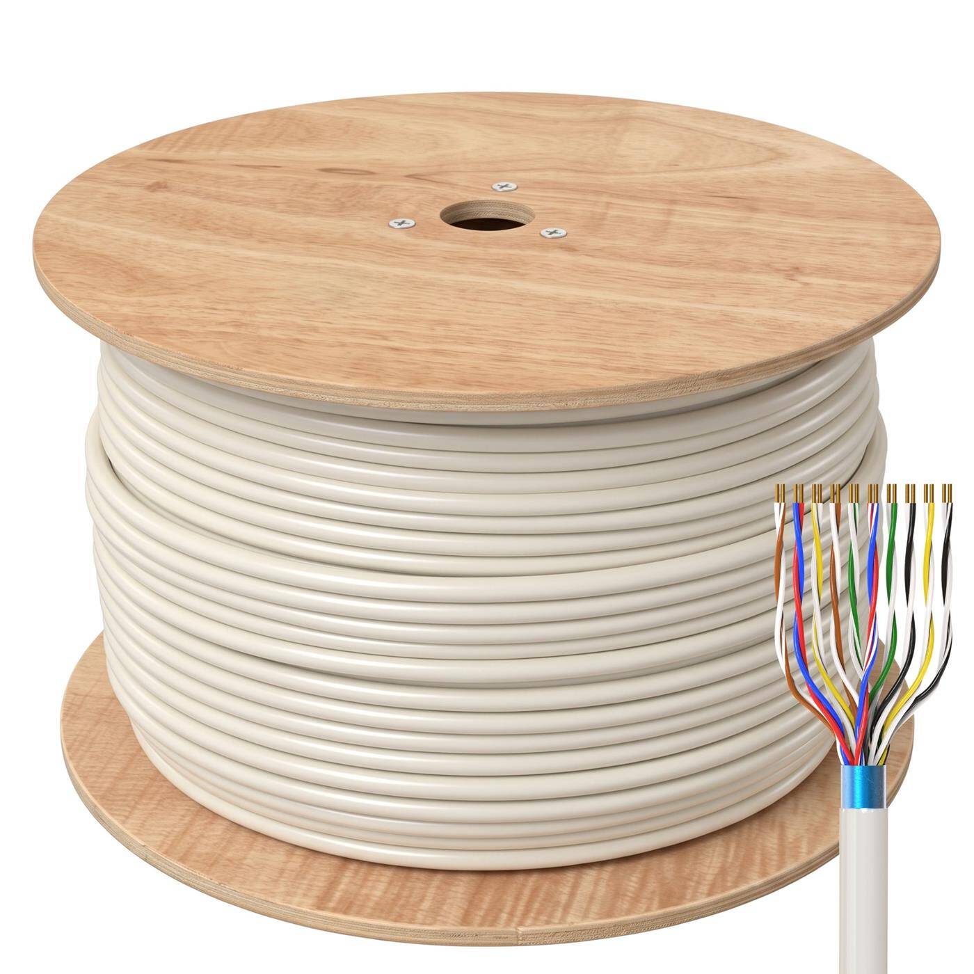 Lumonic Telefonkabel JYSTY grau auf Holzrolle | 10x2x0,6mm CCA | 305m | farbcodiert & geschirmt | Metermarkierung | Fernmeldekabel, Telefonanschlusskabel