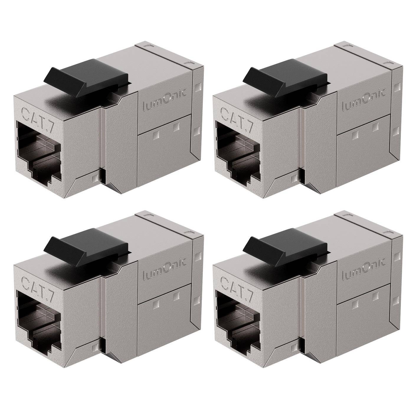 Lumonic Set of 4 Premium RJ45 coupling CAT7 Keystone Snap-In | 10Gbit/s, shielded | Network extension | PoE | Keystone module | Ethernet connector