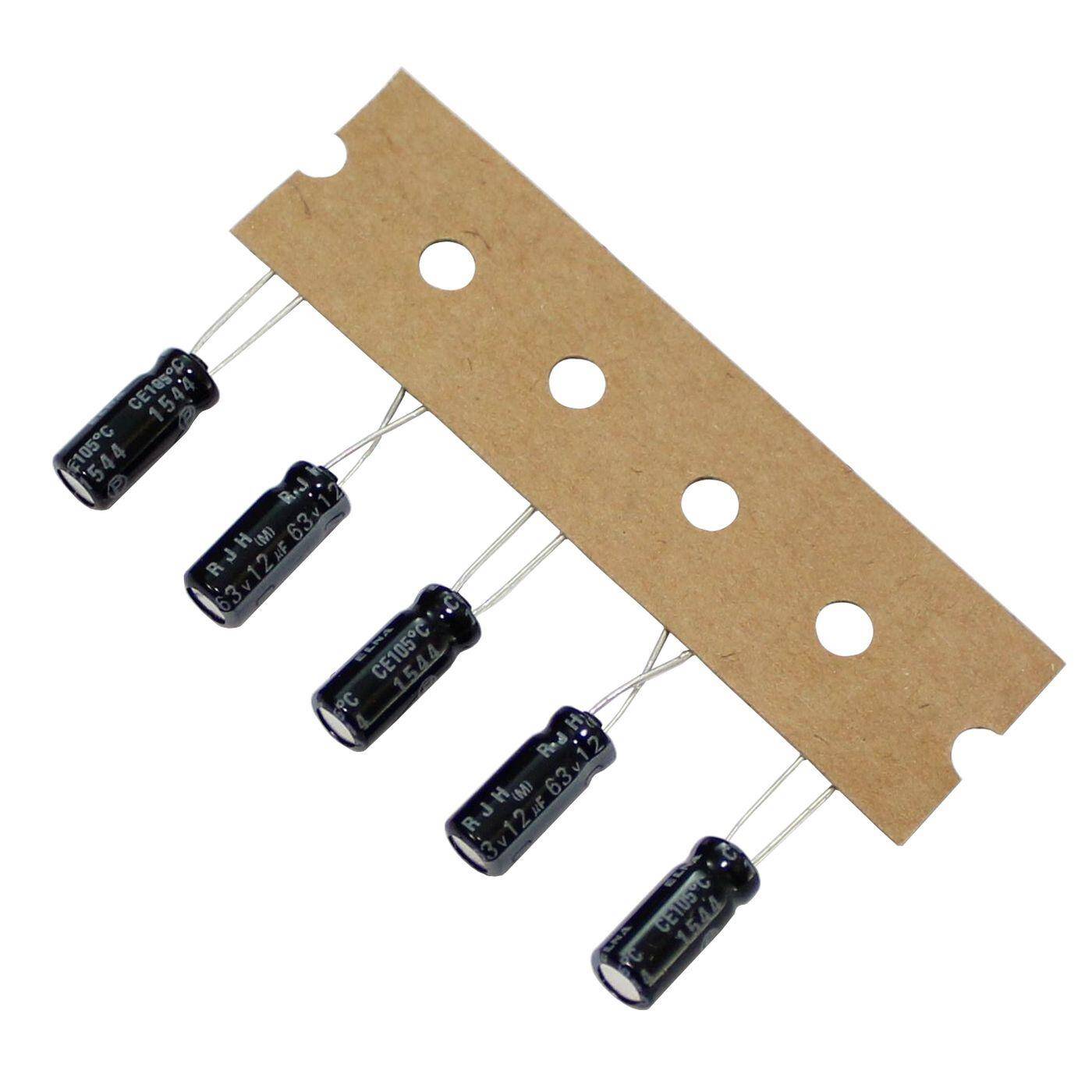 Elko Kondensator Radial 12µF 63V | Elektrolytkondensator bis zu einer Temperatur von 105°C | 5x11,5mm | 12uF RJH-63V120ME3#Q-T58 Elna