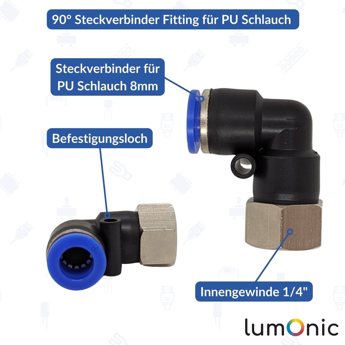 PU Schlauch 90° Steckverbinder Fitting mit Innengewinde 8mm*1/4Zoll Winkel-Verbinder L-Steckverbinder pneumatischer Steckverbinder Fitting Druckluft & Automatisierung