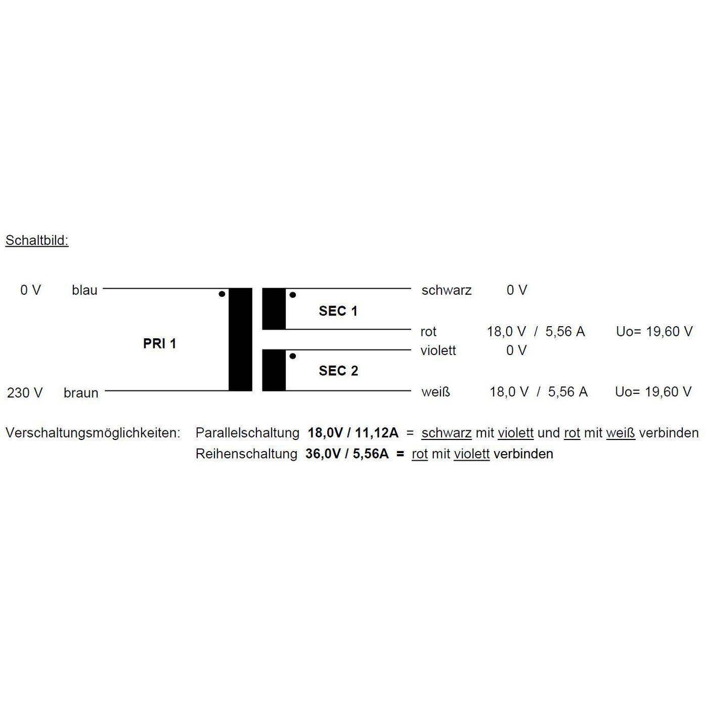 Lumonic Ringkerntrafo Transformator 200VA | Primär 230V AC | Sekundär 2x 18V AC oder 1x 36V AC | Brummarm | Transformator für HiFi Audio Verstärker