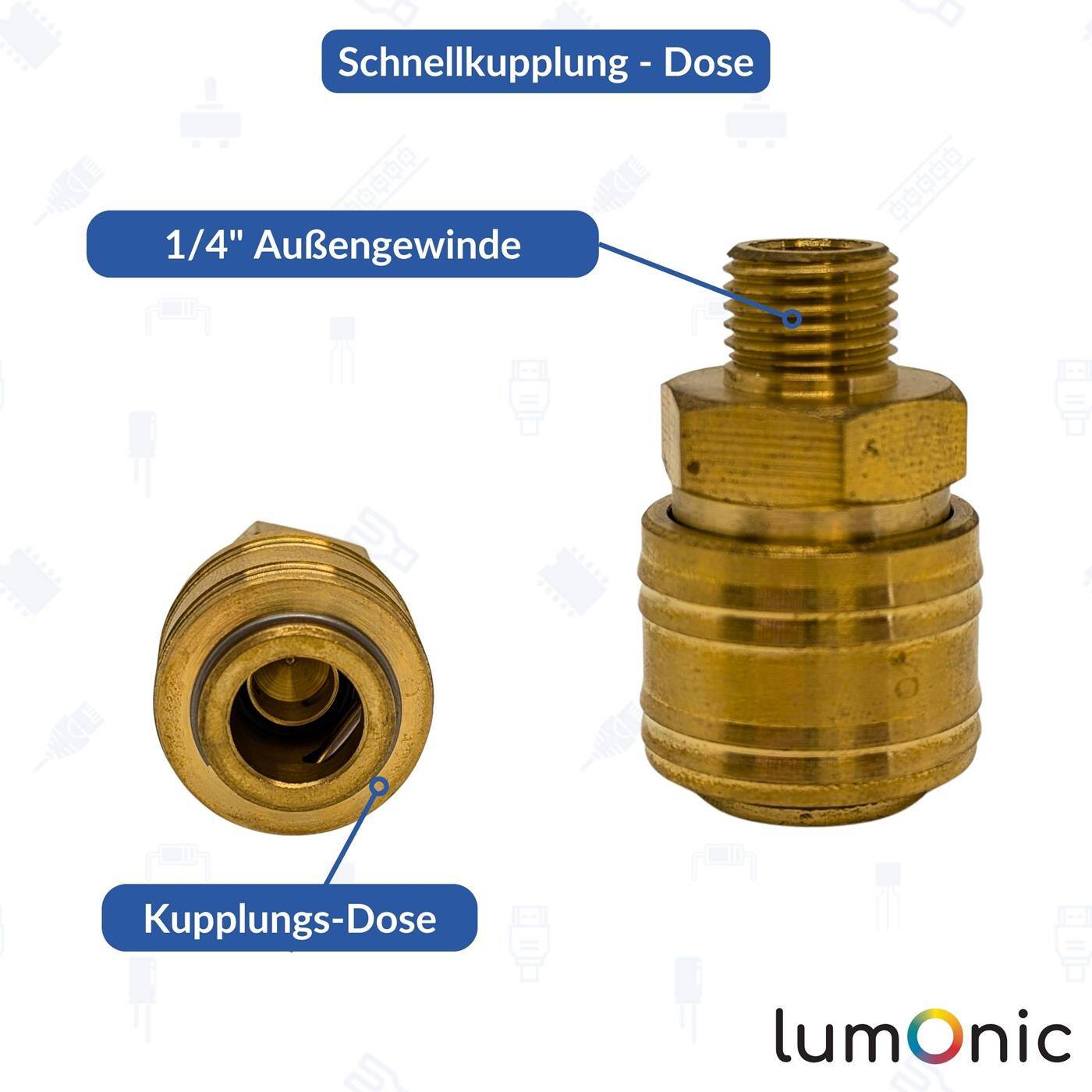 Kupplungsdose mit Außengewinde 1/4" aus Messing Druckluftkupplung-Buchse Schnellkupplung für Werkstätten, Betriebe und Heimwerker