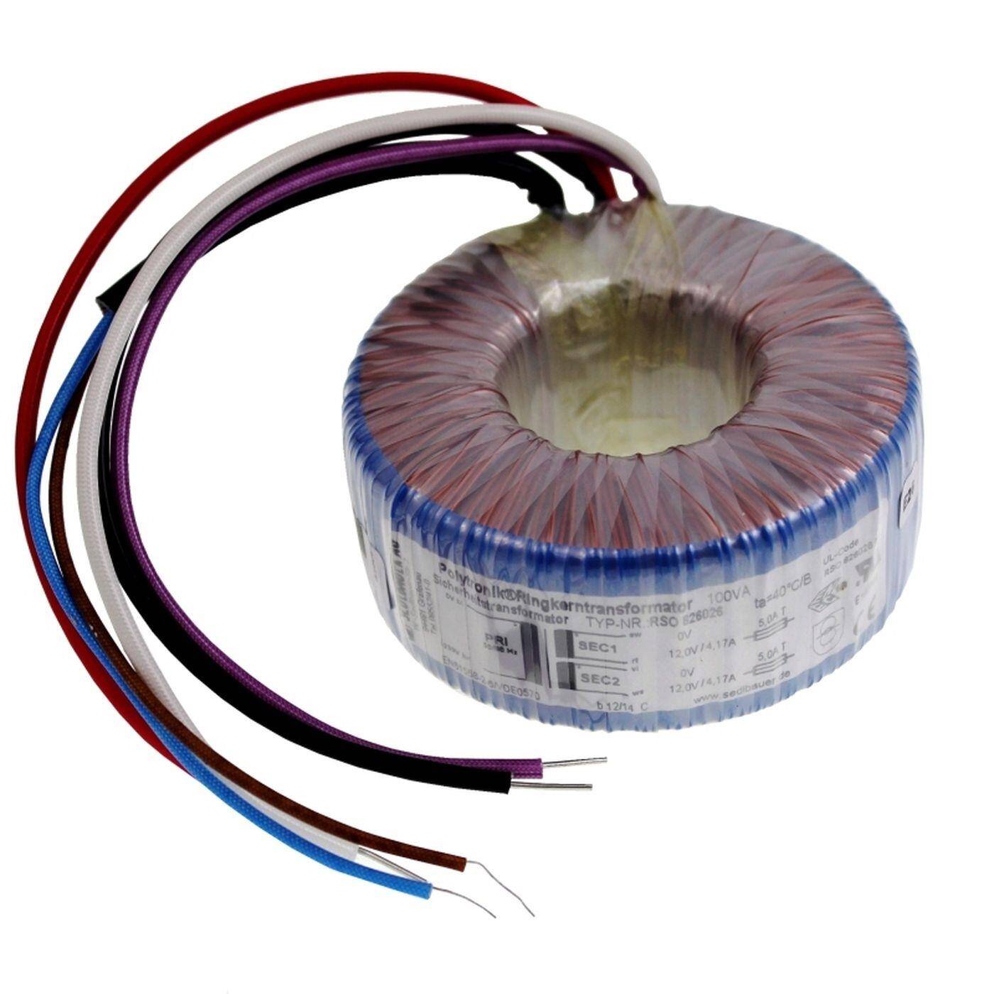 Lumonic Toroidal transformer 100VA | Primary 230V AC | Secondary 2x 24V AC or 1x 48V AC | Humming arm | Transformer for HiFi audio amplifiers