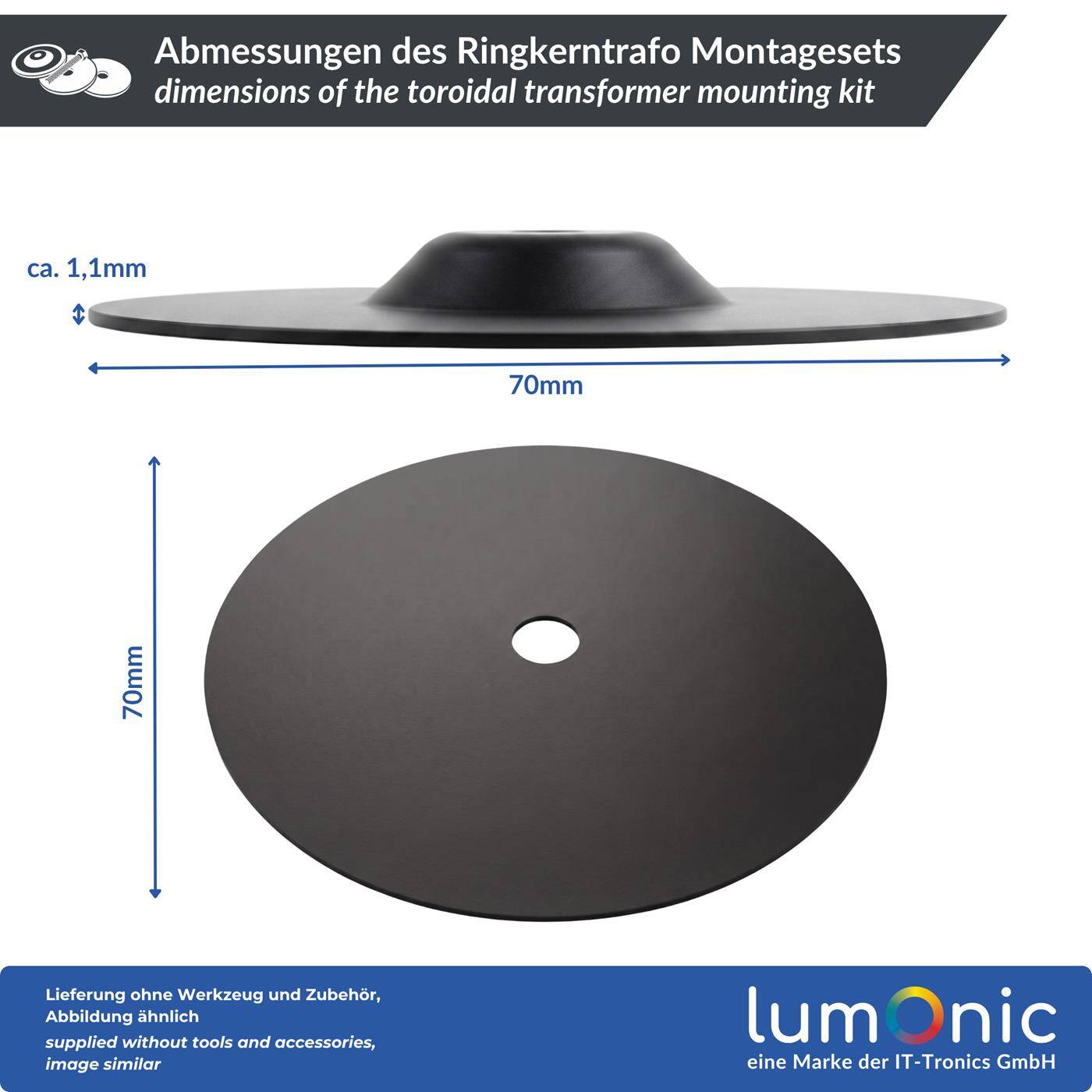 Lumonic Montageset mit Gummischeiben für Ringkerntransformatoren, 70 mm - Größe = Scheibendurchmesser, 6-teiliges Montageset, mechanische Entkopplung, für Gerätebau und HiFi-Selbstbau