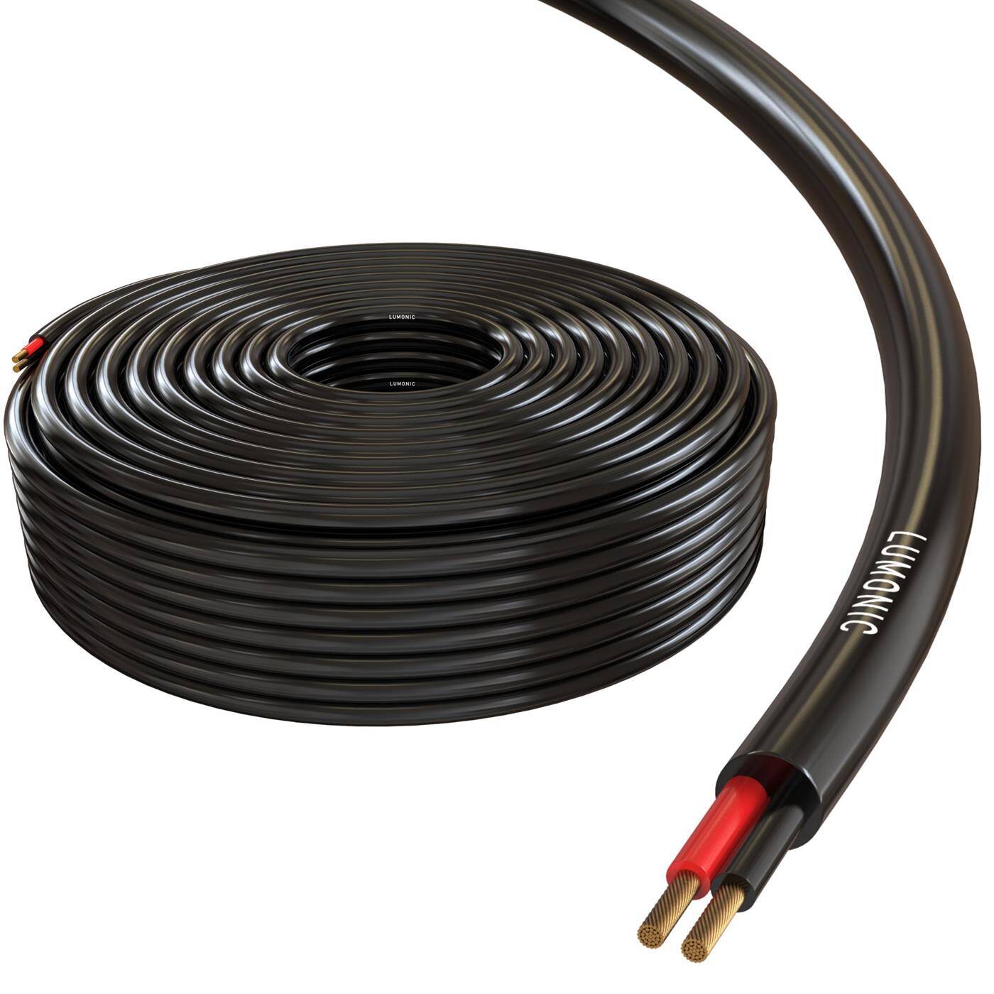 Lumonic Lautsprecherkabel 50m Schwarz  | 2x 4mm² CCA | HiFi Boxenkabel | Audio Rundkabel | Profi PA Installations- Audio- Rundkabel