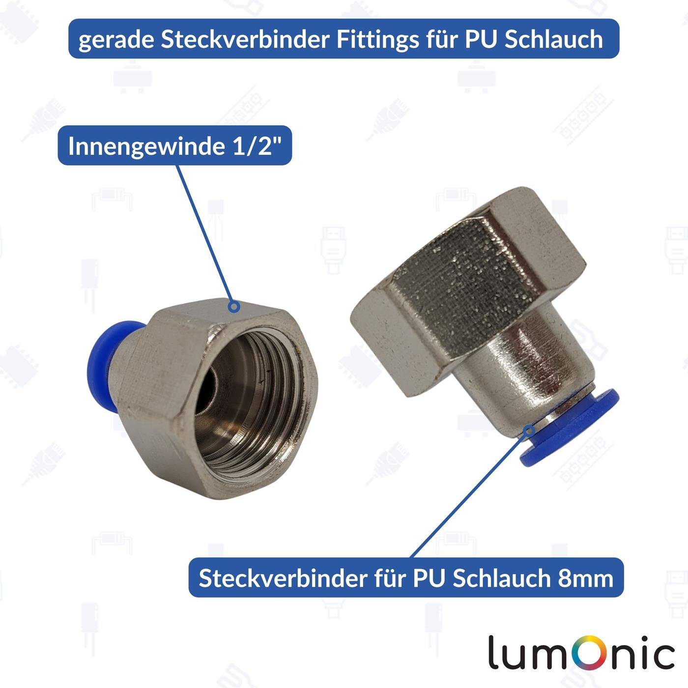 PU Schlauch Steckverbinder Fitting mit Innengewinde 8mm*1/2Zoll gerade Schnellverschluss pneumatischer Steckverbinder Schlauchverbinder Druckluft & Automatisierung