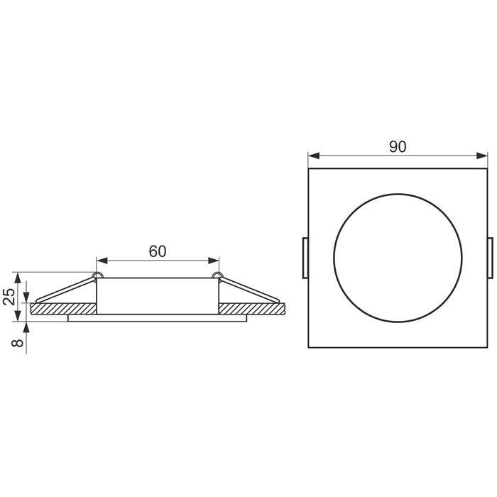 LED Einbaurahmen Quadratisch 90x90x25mm Schwarz Glas 8mm Spot GU10 MR16