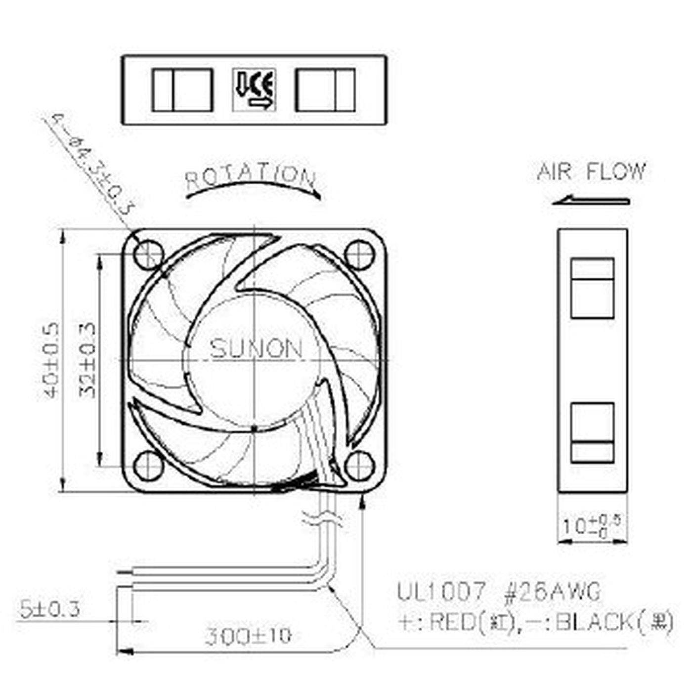 Fan 5V DC 0,86W 40x40x10mm 13,9m³/h 7300U/Min 13,9m³/h Sunon EE40100S11000U999