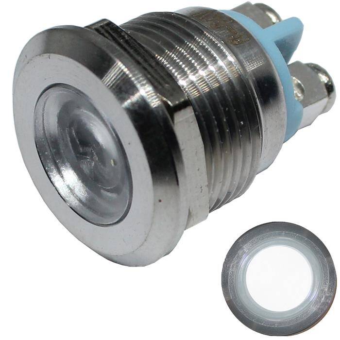 Edelstahl Kontrollleuchte V2A Signalleuchte Ø22mm LED Kalt Weiß IP67 Schraubanschluss Ø25x28mm -25...+70°C