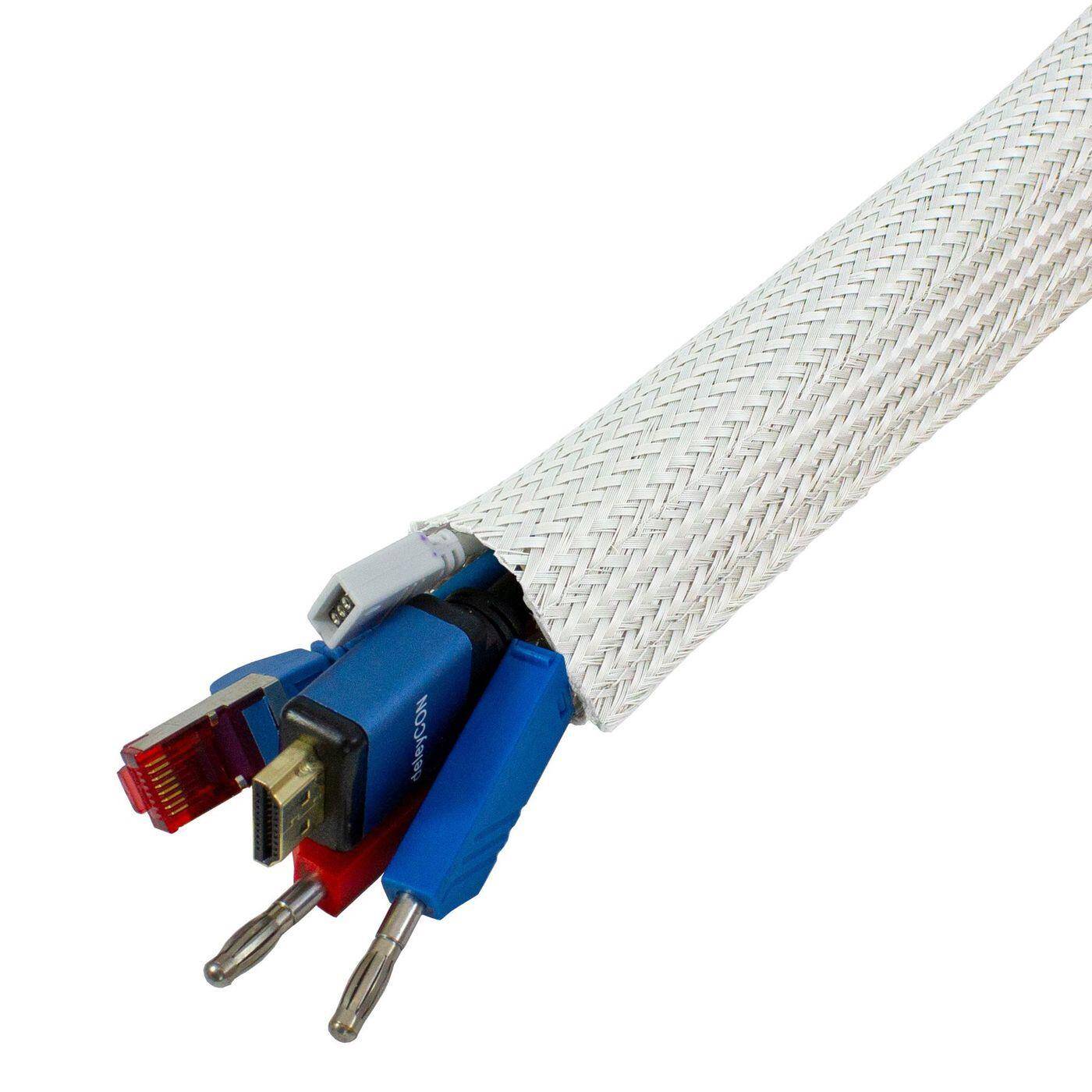 1m  d15-20mm Weiß Kabelkanal Gewebeschlauch Flausch + Klett
