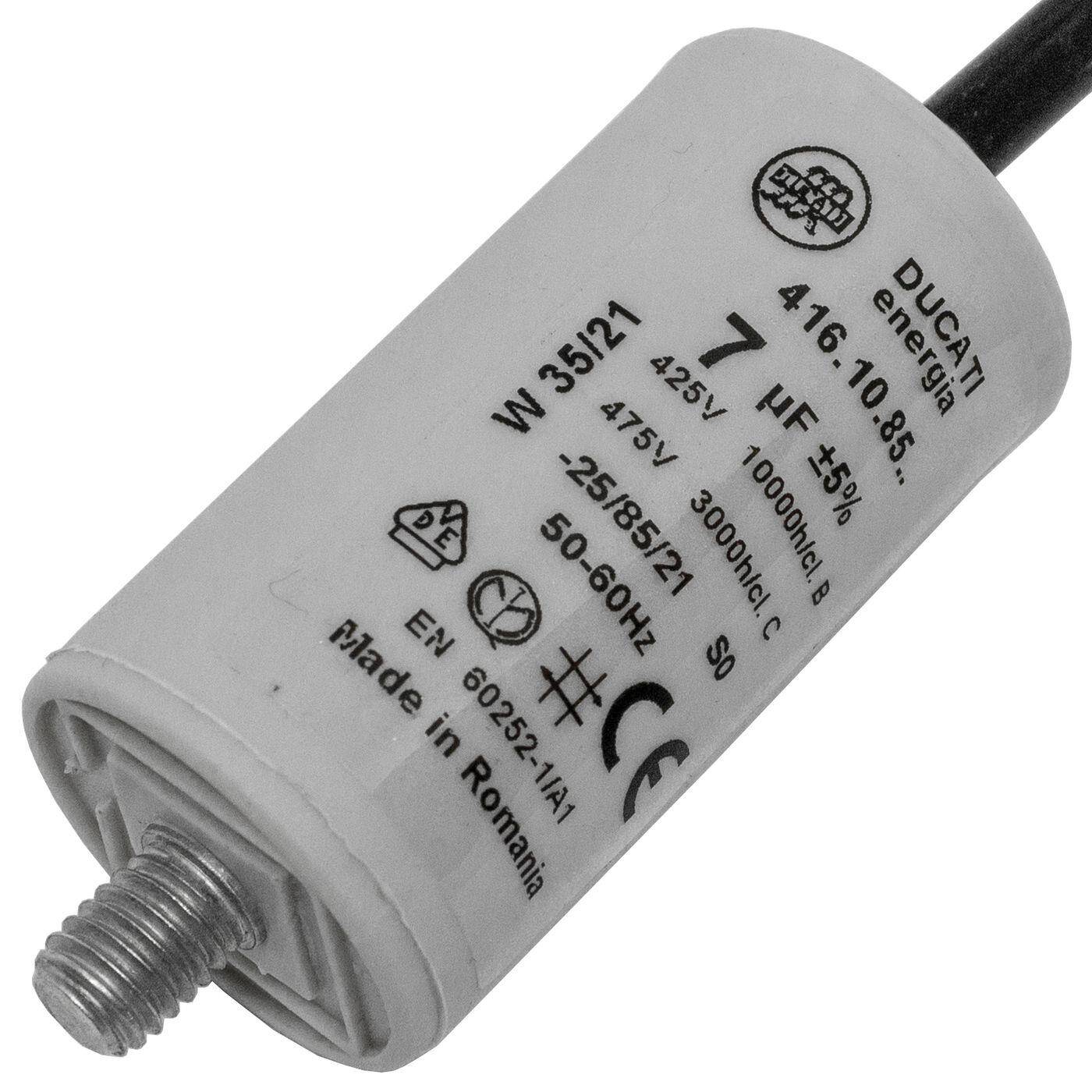 Anlaufkondensator Motorkondensator 7µF 425V 30x56mm Kabel 35cm Ducati 416.10.85 B 7uF