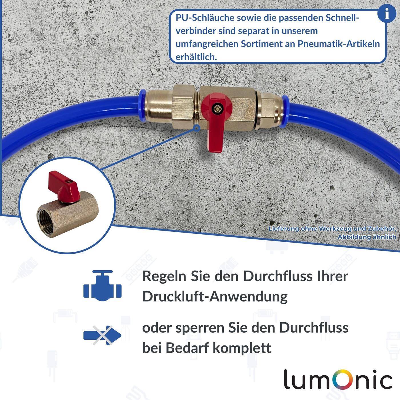 Ball valve Hexagonal with toggle handle 3/8 Customs Internal thread + External thread Chrome-plated brass Stopcock for compressed air Workshop