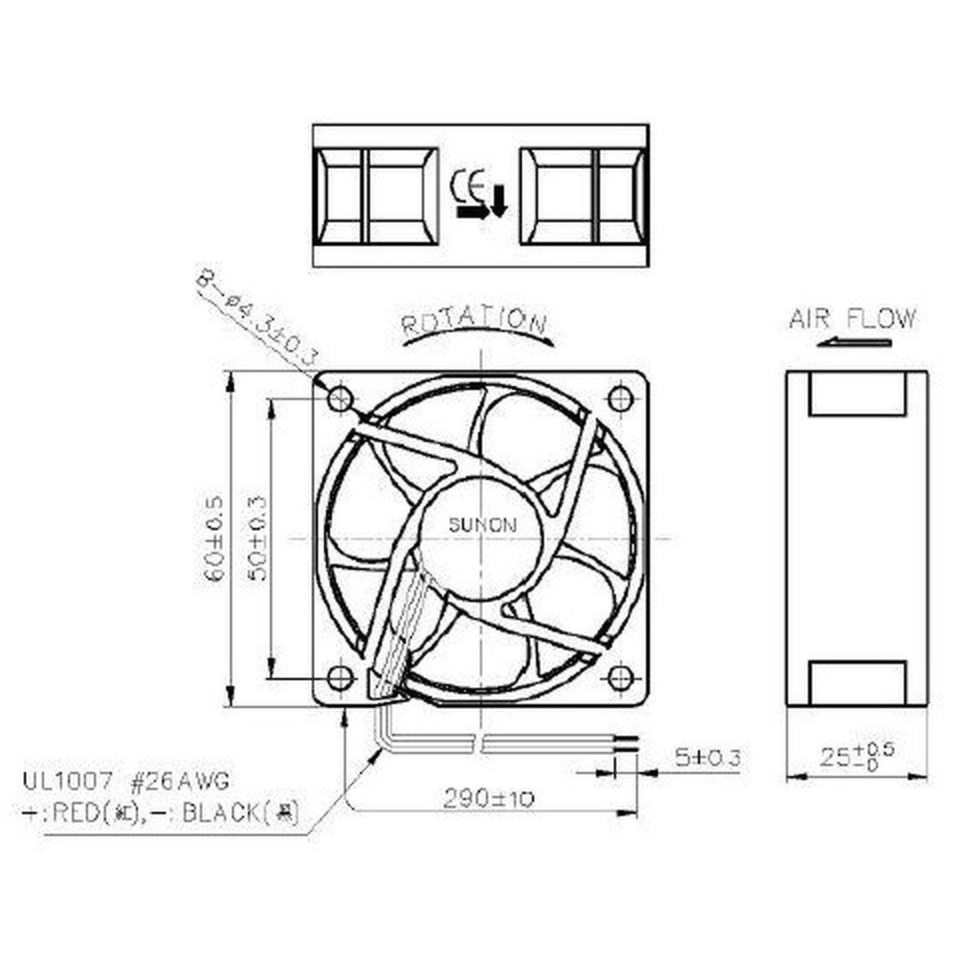 Lüfter 24V DC 0,72W 60x60x25mm 32,8m³/h 3800U/Min 32,8m³/h Sunon MF60252V21000UA99