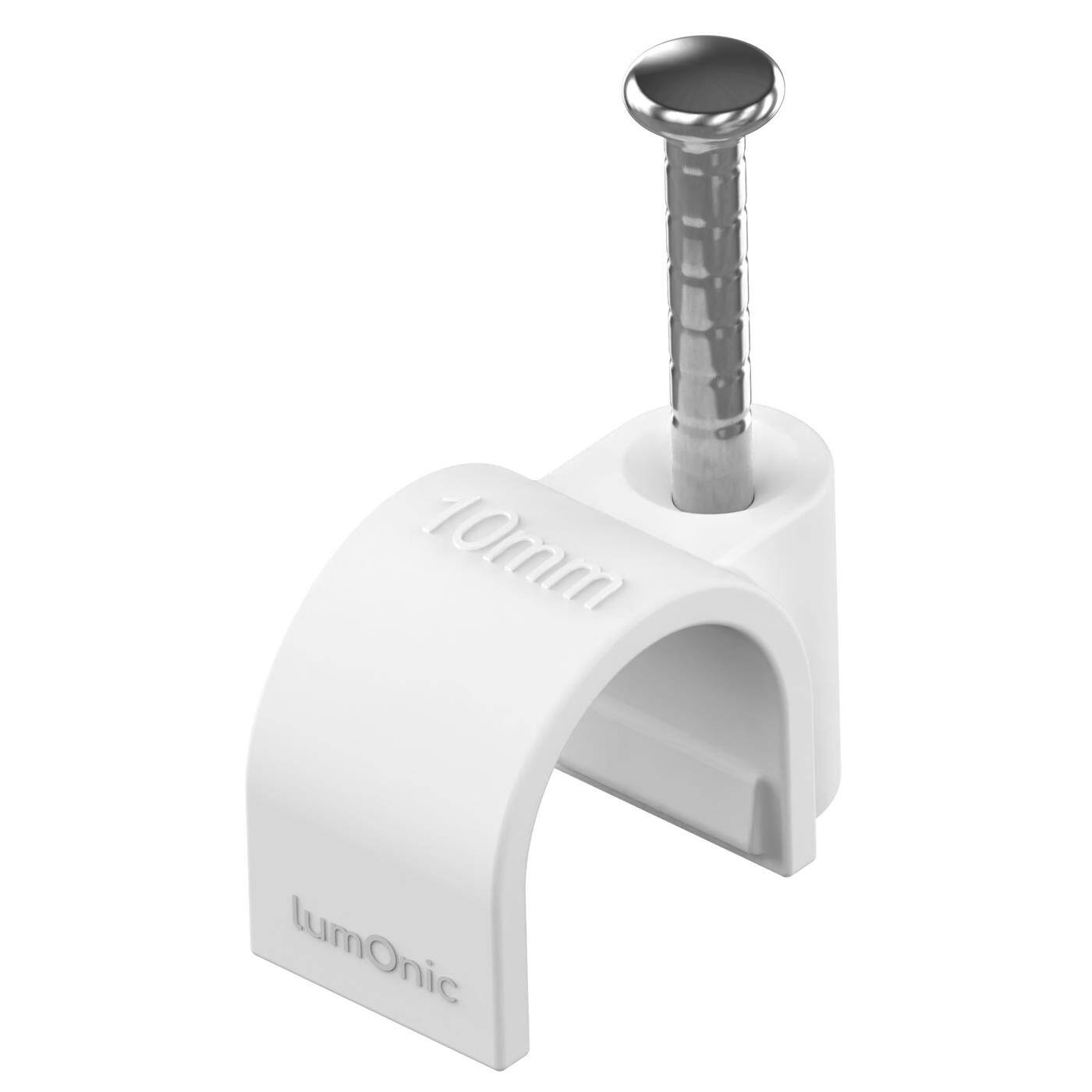 Lumonic 100x Nagelschelle 10mm für Kabel weiss - Kabelschelle mit 22mm Nagel z.B. zur Befestigung an der Wand - Kabelklemmen verschiedene Größen 4-14mm