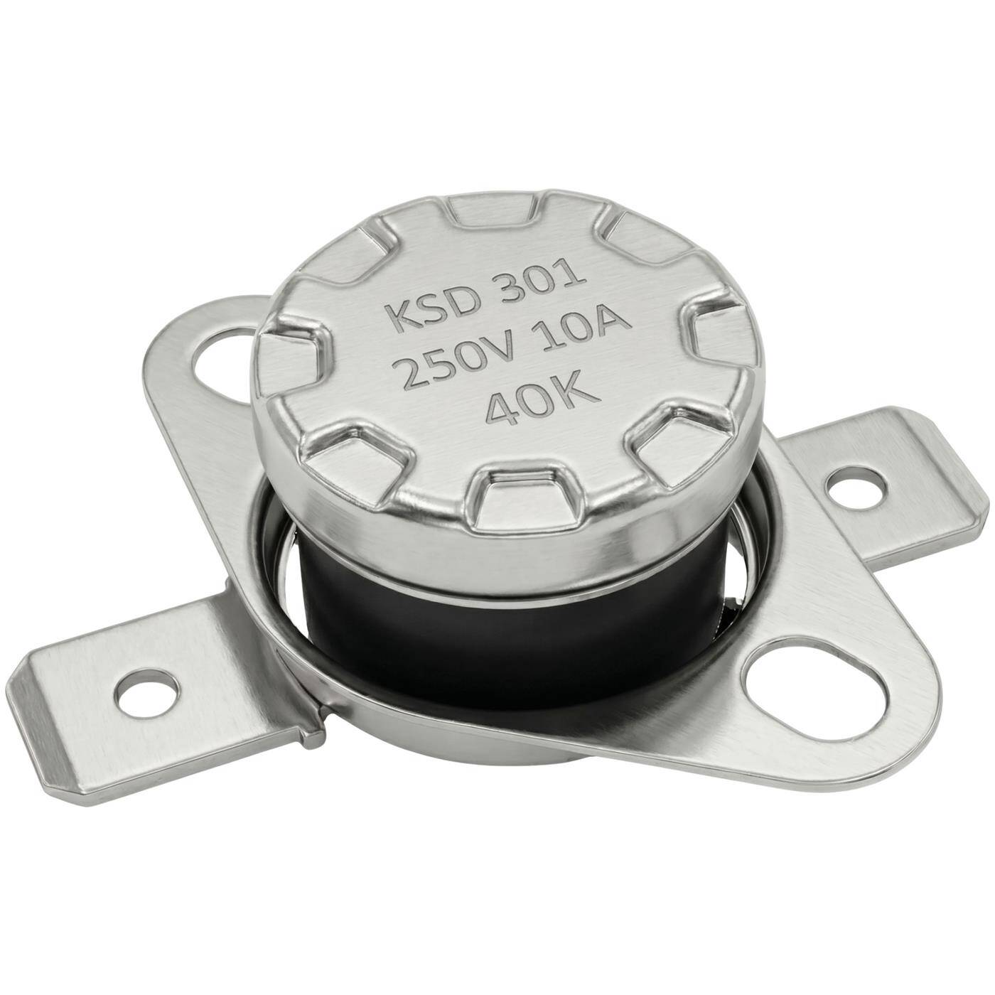 Lumonic KSD301 Temperaturschalter rund | 40°C ± 5°C | Schließer NO | max. 250V AC/10A | Flachstecker | Ø15×12mm | Thermoschalter, Bimetall | Kaffeemaschinen, Bügeleisen, Backöfen, Heizungen