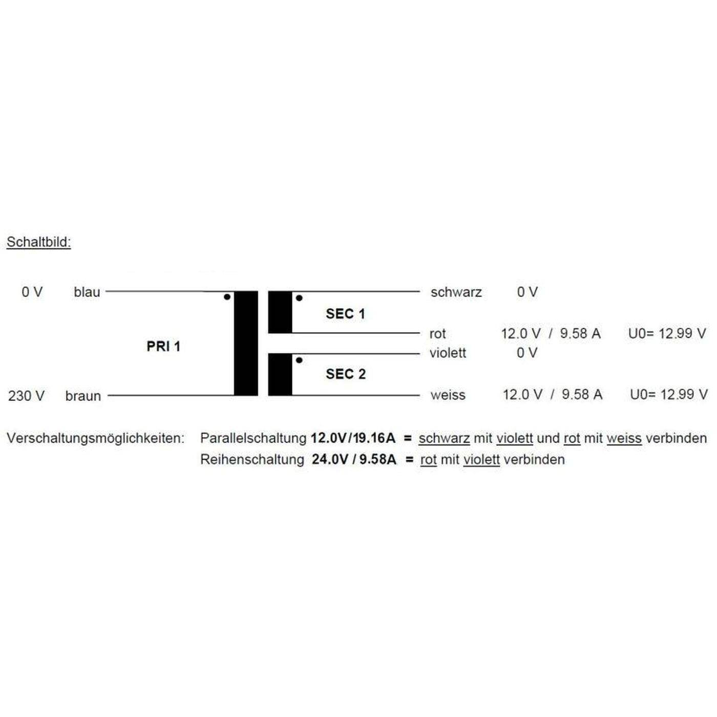Lumonic Ringkerntrafo Transformator 230VA 2x12V für Audio, Industrie, Halogen und Schienensysteme - 230V Eingangsspannung - 24V Sekundärspannung - Modell RSO-861757