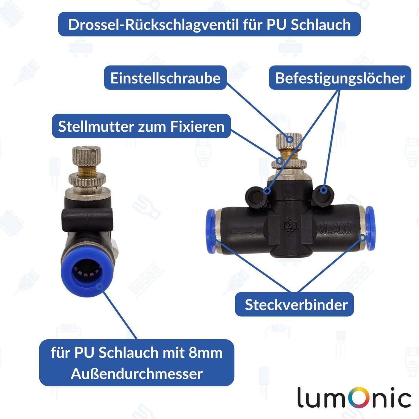 PU hose throttle check valve with plug connector 8mm Pneumatic throttle check valve Throttle valve Compressed air PU hose throttle check valve with plug connector 8mm Pneumatic throttle check valve Throttle valve Compressed air