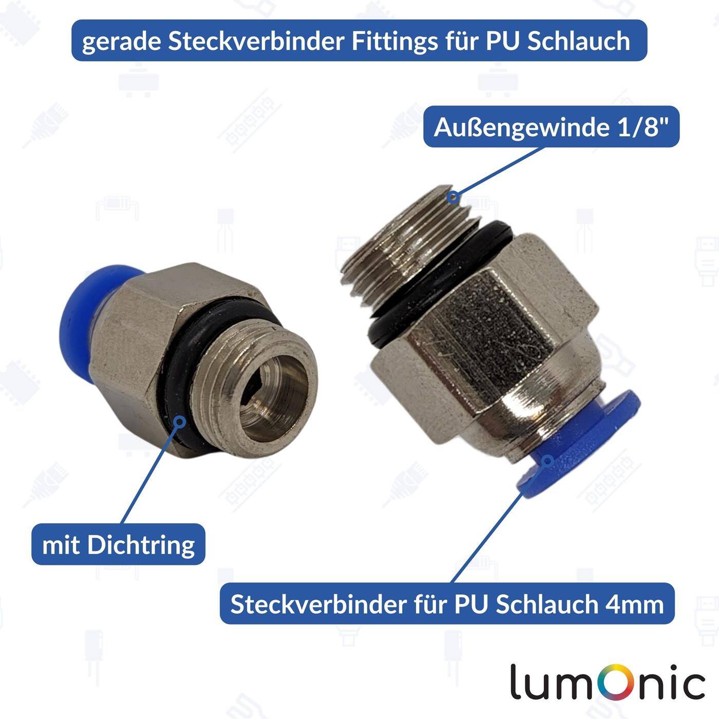 PU Schlauch Steckverbinder Fitting mit Außengewinde 4mm*1/8Zoll gerade Schnellverschluss pneumatischer Steckverbinder Schlauchverbinder Druckluft & Automatisierung