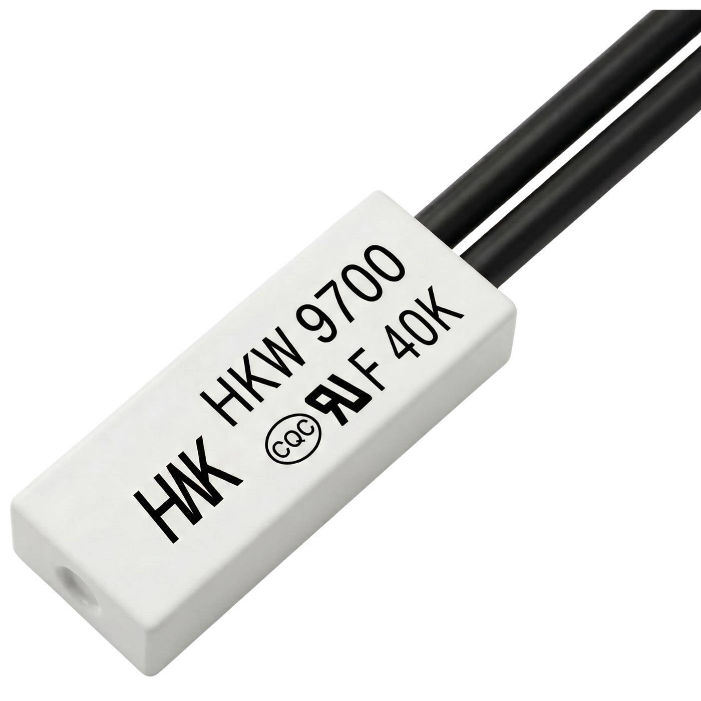 Lumonic HKW9700 Temperaturschalter flach | 40°C ± 4°C | Schließer NO | max. AC 250V/5A | max. DC 24V/8A | Kabel 70mm | 21x8x4mm | Thermoschalter, Bimetall, KSD9700 | Motoren, Netzteile, Heizlüfter