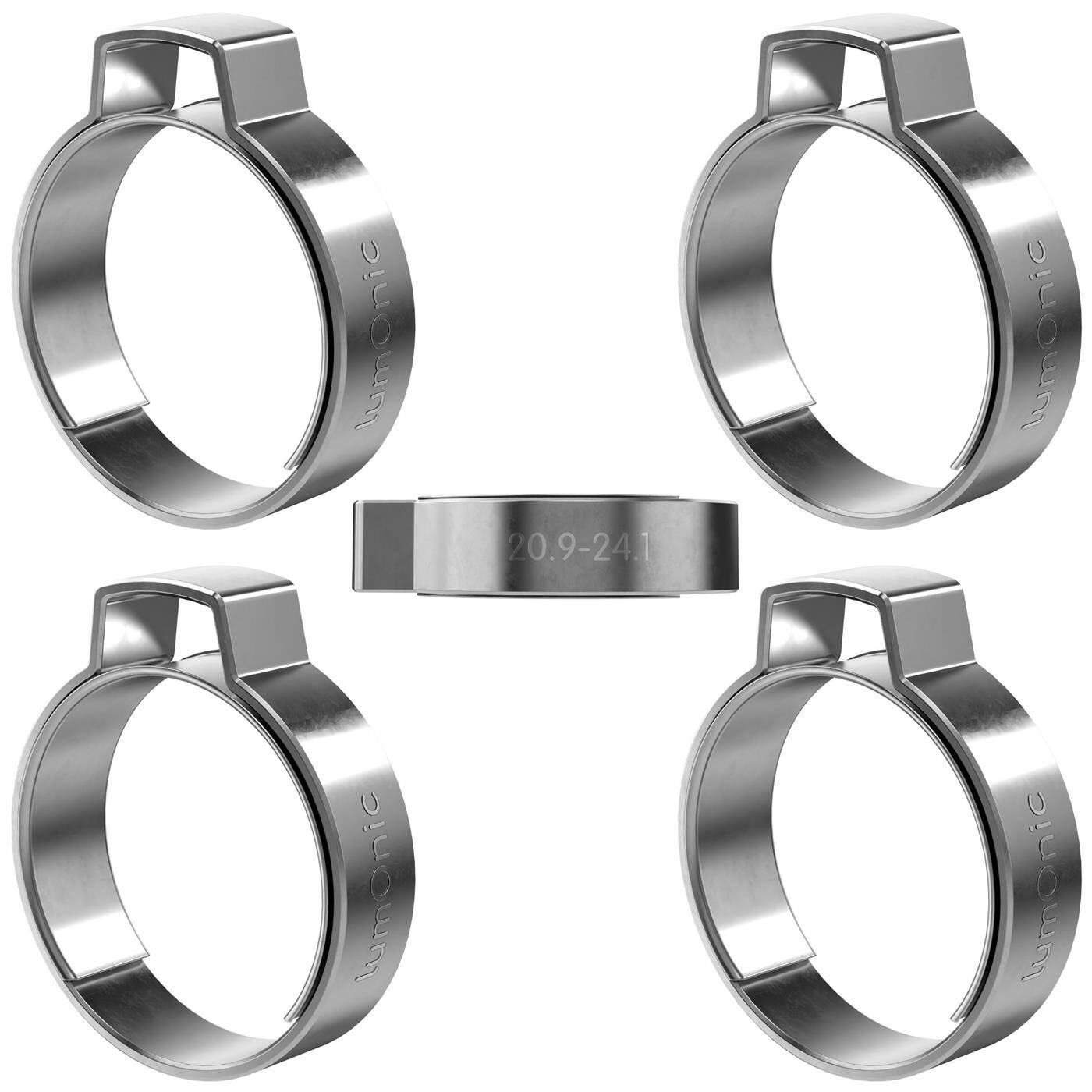 Lumonic I 5x 1-Ohr-Schelle 20,9-24,1mm I V2A Edelstahl I Einohrschelle I Schlauchschelle I für Druckluft, Rohrsysteme, Garten, KFZ