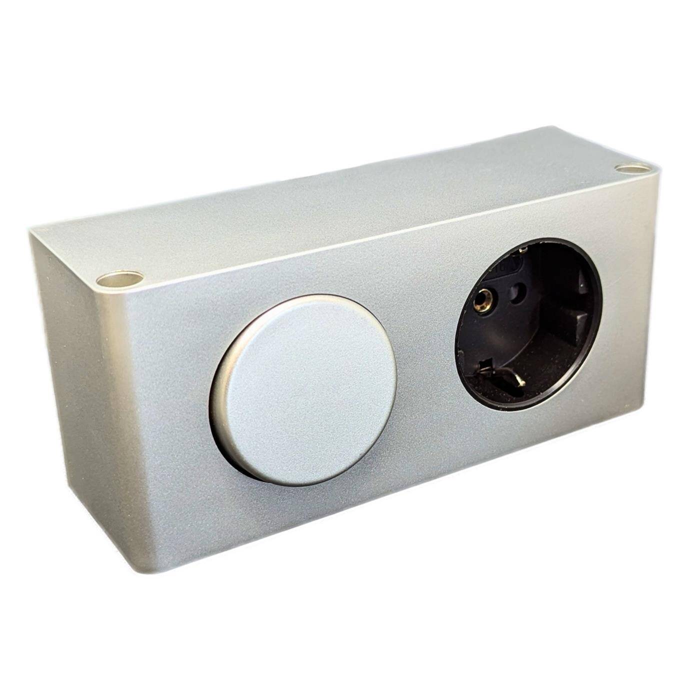 Lumonic MiniBox 1x Schuko Steckdose + 1x Schalter Tischsteckdose silber I Steckdose mit 230V max. 3600W I Perfekt für den Spiegelschrank und Werkstatt