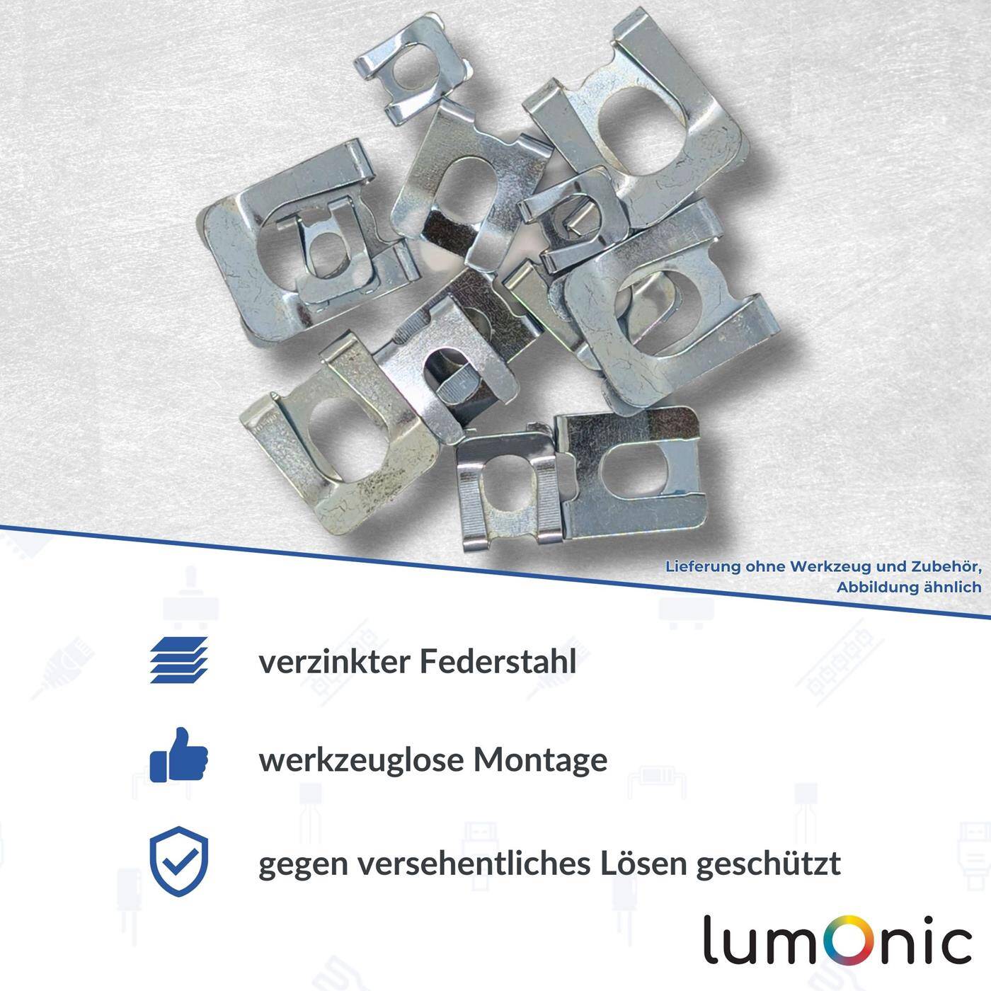 Lumonic I SL-Sicherung I 10 Stück I für Durchmesser 8mm mit 6mm Nut I verzinkter Federstahl I für Wellen und Bolzen I Wellensicherung I einfache, werkzeuglose Montage