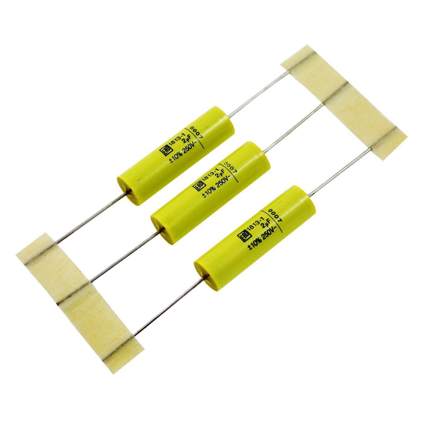 Vishay MKT Foil Capacitor | 2µF 250V DC I 2-Pin Connection I 2-Pin I 2uF, 2000nF I Capacitor for crossover networks of loudspeakers or for interference suppression of electrical devices