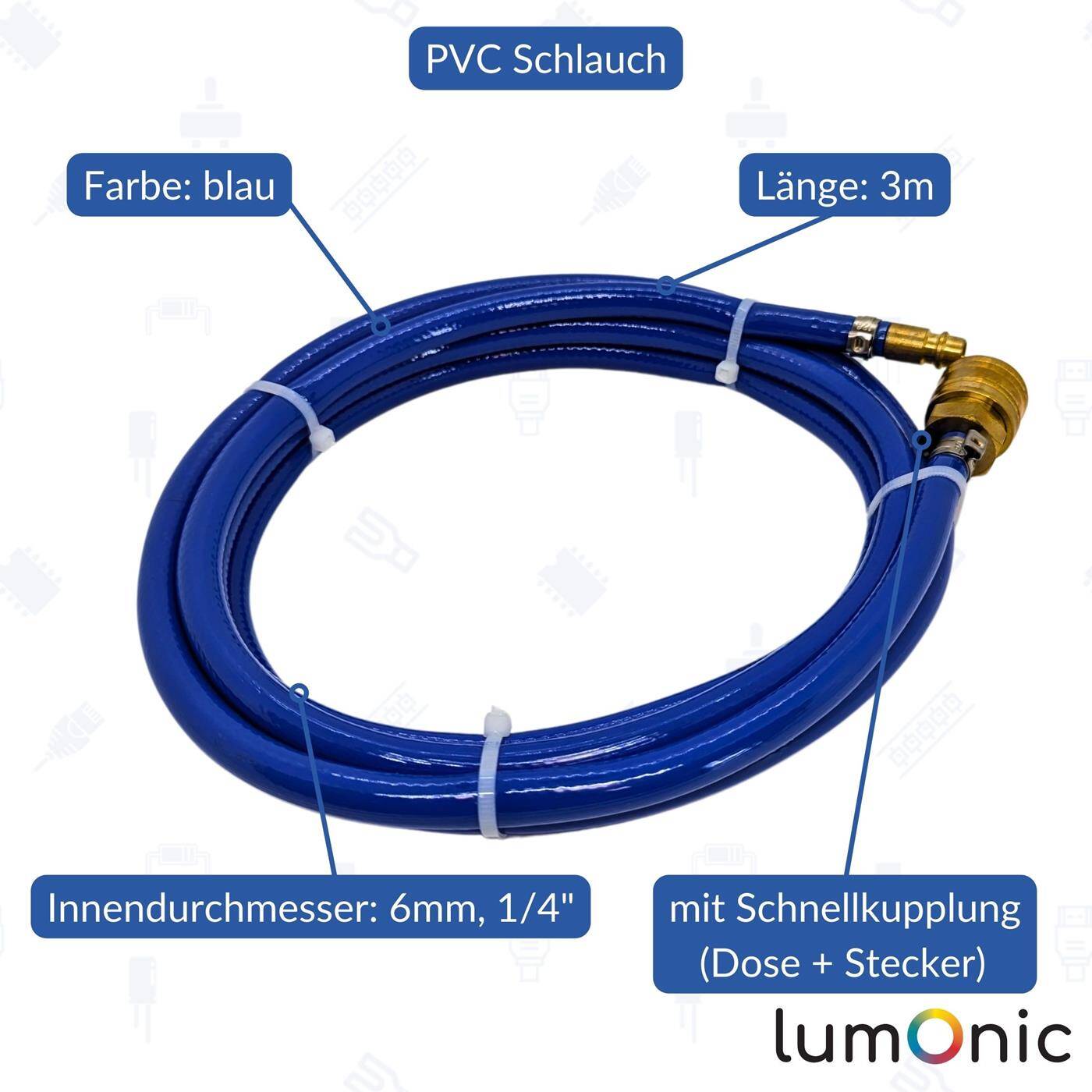 3m Druckluftschlauch mit Schnellkupplung 6mm PVC Druckluftverlängerung Dose & Stecker fertig konfektioniert flexibel, abriebfest und gewebeverstärkt 3m Druckluftschlauch mit Schnellkupplung 6mm PVC Druckluftverlängerung Dose & Stecker fertig konfektioniert flexibel, abriebfest und gewebeverstärkt