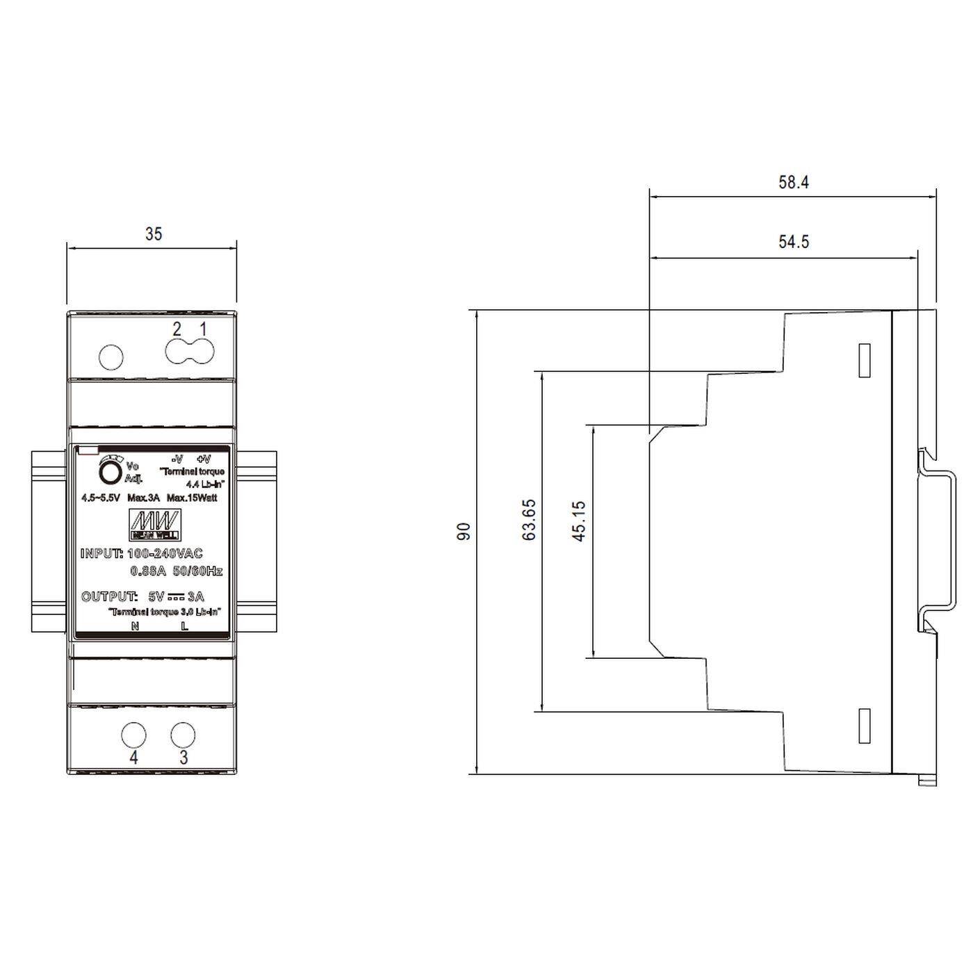 HDR-30-5 15W 5V 3A Din Rail power supply