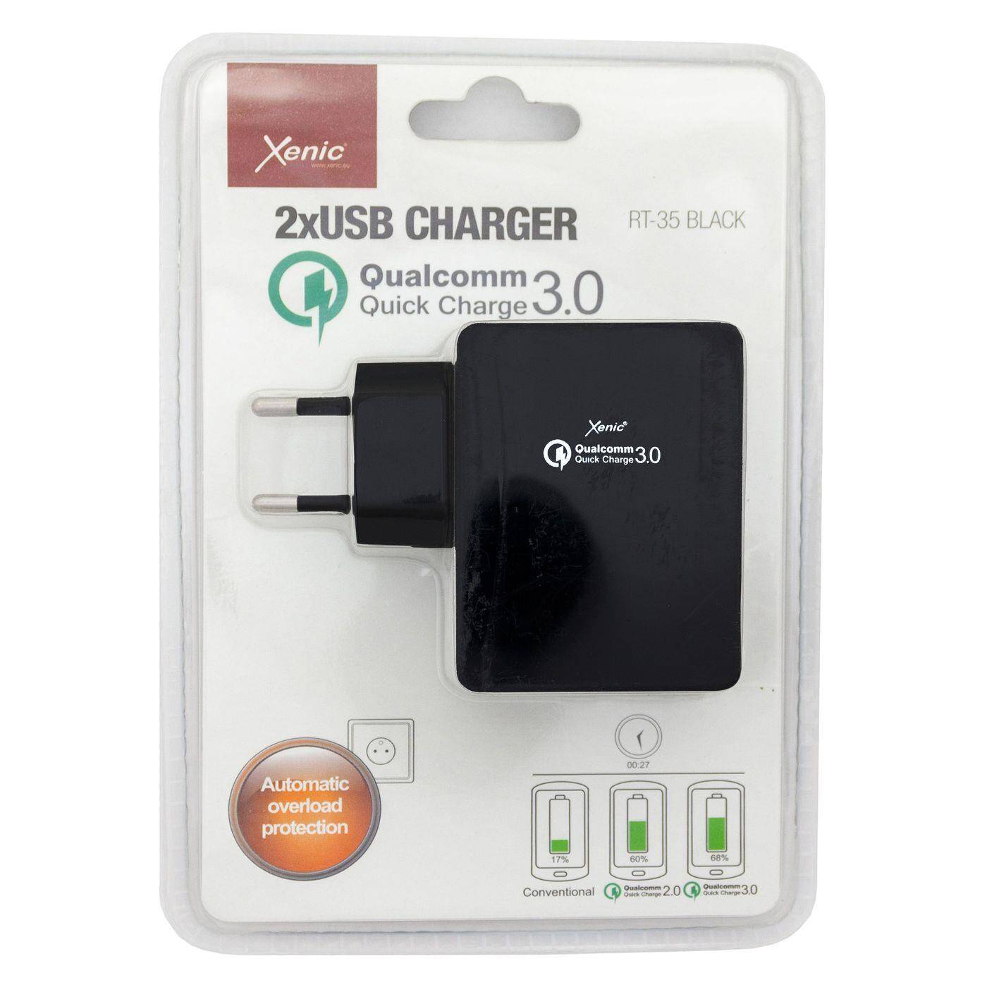 3A 2xUSB Mobile Charger black Xenic RT-35 Black 15W AC DC Adpater