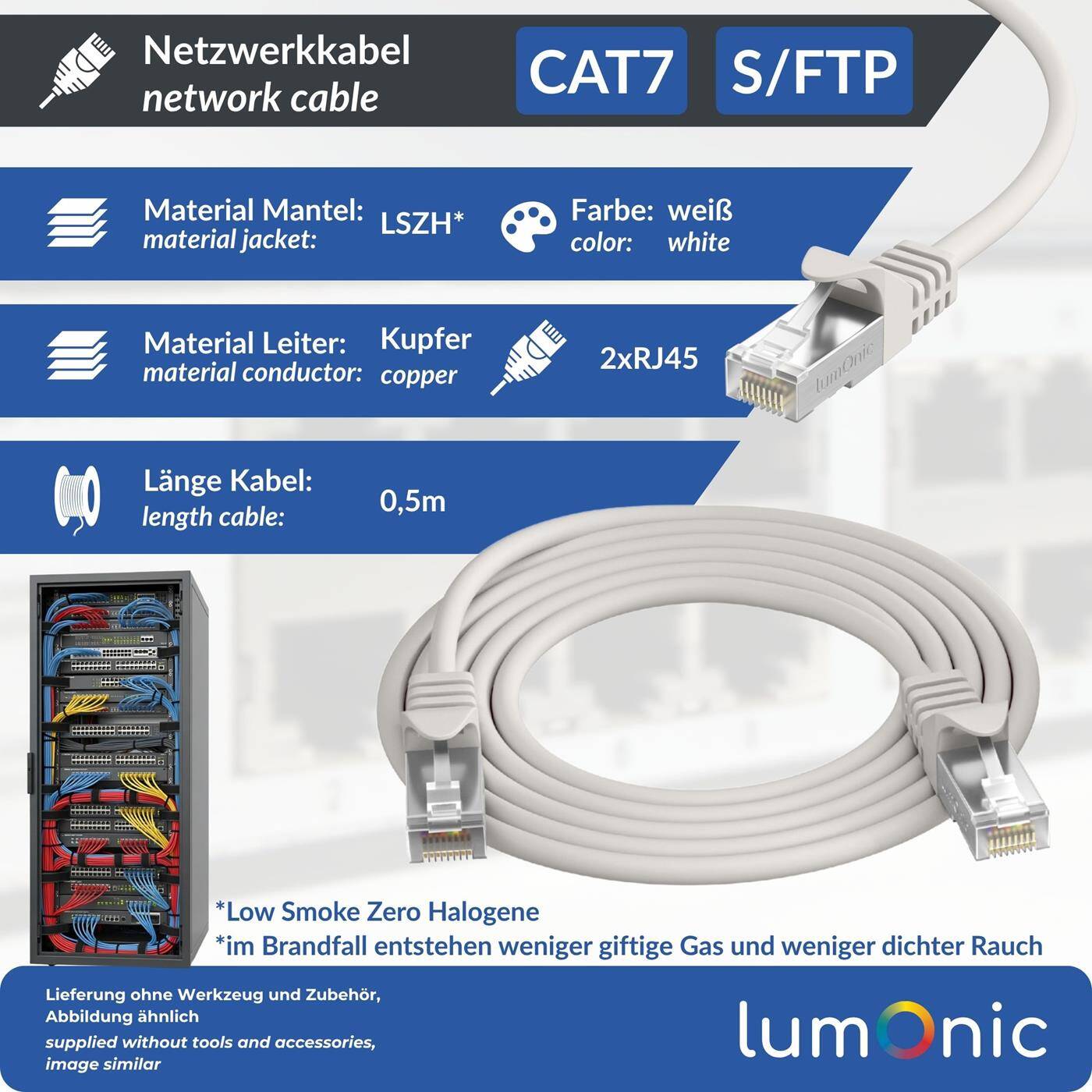 0,5m RJ-45 Netzwerkkabel Patchkabel CAT7 Weiß S/FTP Ethernet DSL LAN CAT.7