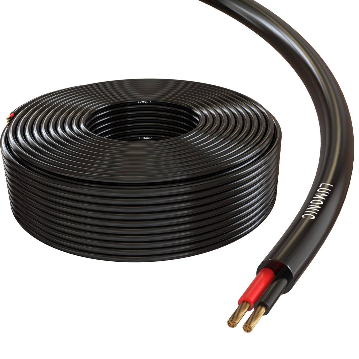 Lumonic Loudspeaker cable 50m Black  | 2x 0,75mm² CCA | HiFi speaker cable | Audio round cable | Professional PA Installation- Audio- Round cable