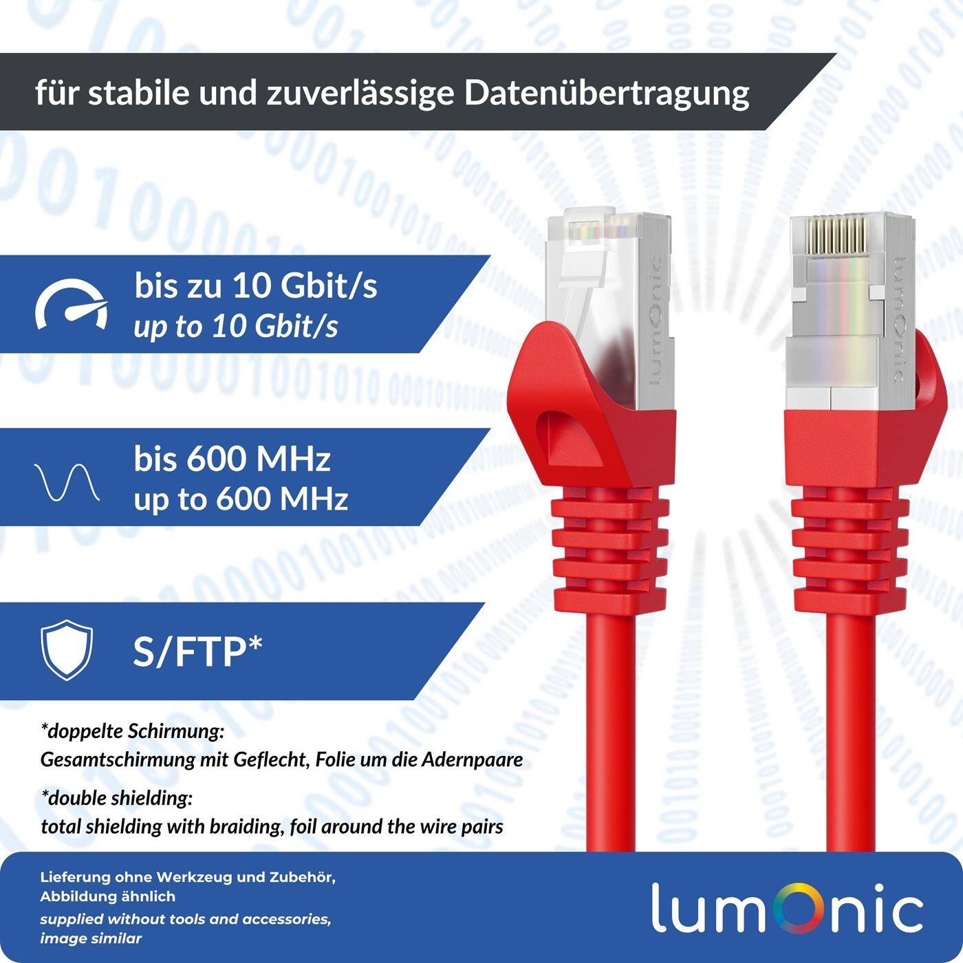 Lumonic CAT7 Patch Cable S/FTP 0,5m | RJ45 | Red | Ethernet LAN | Network cable