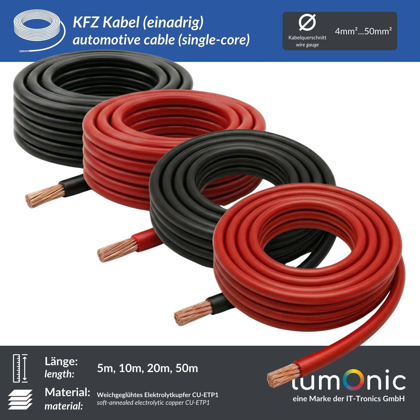 1-100m FLY Vehicle cable 4-50mm² Battery cable Car Charger Starter Ground Cable