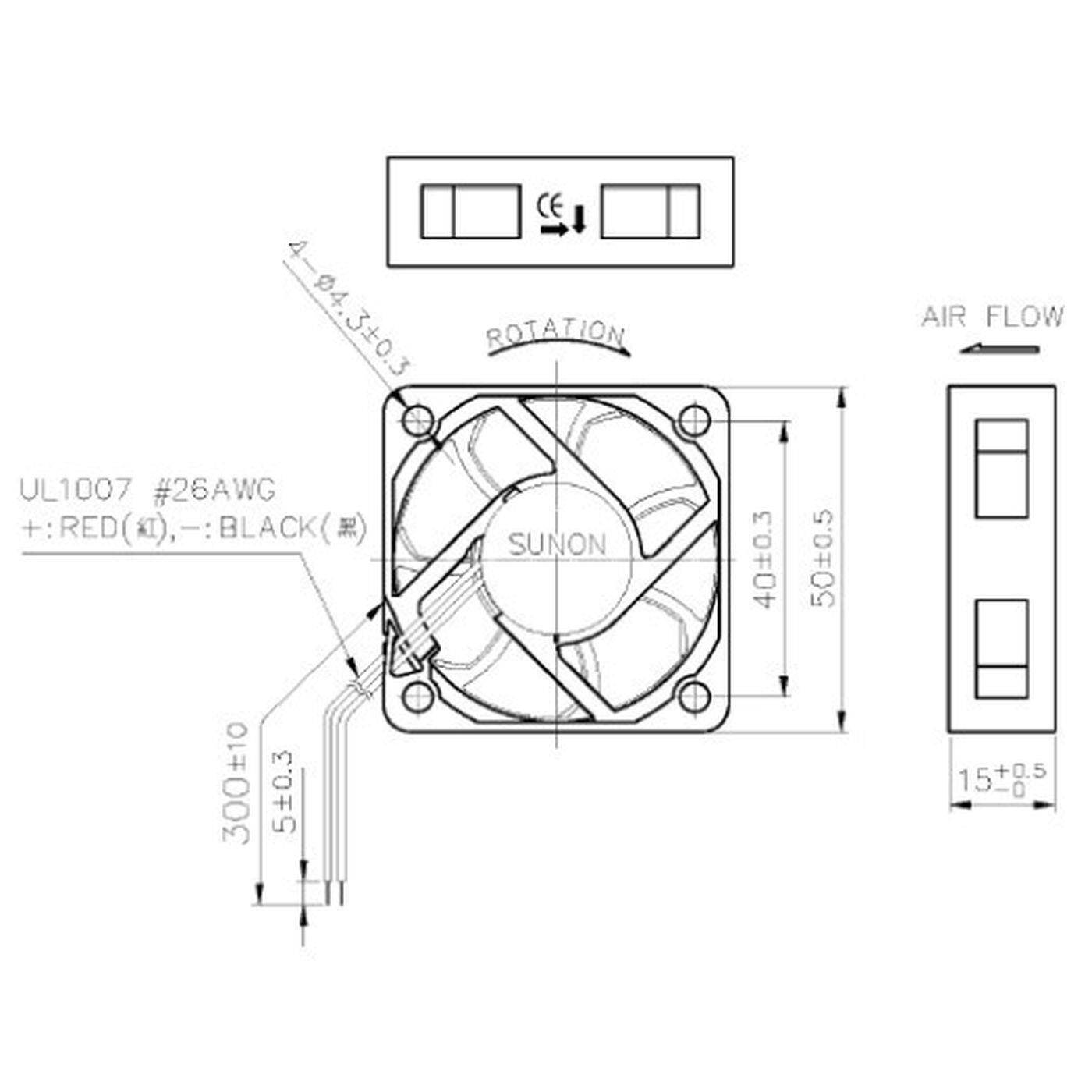 Fan 12V DC 0,3W 50x50x15mm 13,1m³/h 3200U/Min 13,1m³/h Sunon HA50151V41000UA99