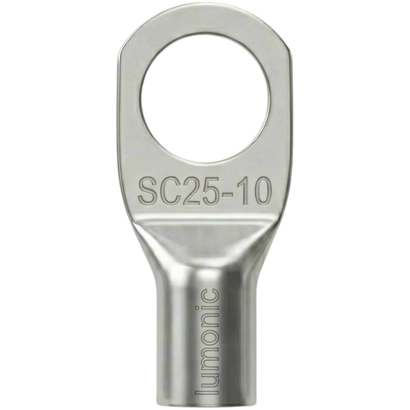 Lumonic 10x Rohrkabelschuh 25mm² blank | M10 | Kupfer verzinnt | Kabelverbindung ohne Löten | SC25-10, Set mit 10 Stück Crimp-Kabelschuh, Quetschverbinder | KFZ, Maschinenbau, Wohnmobil, Batterie