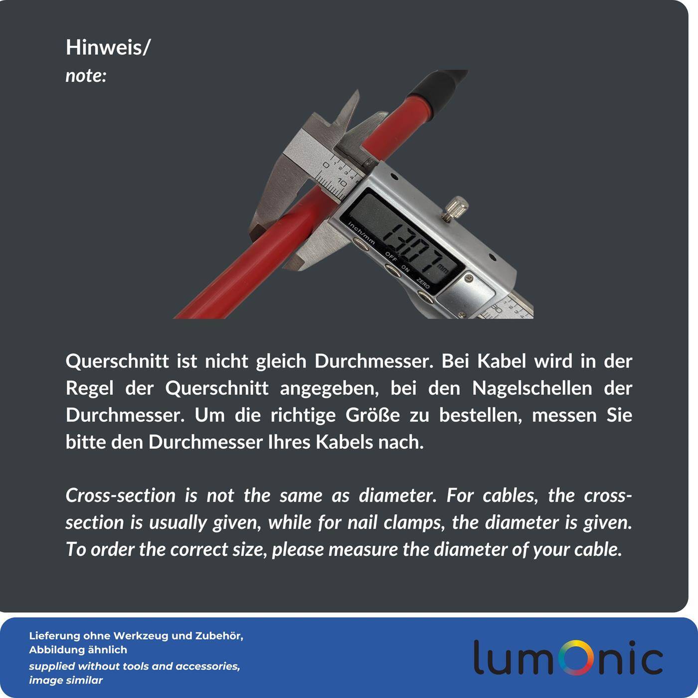 Lumonic 100x Nagelschelle 14mm für Kabel schwarz - Kabelschelle mit 30mm Nagel z.B. zur Befestigung an der Wand - Kabelklemmen verschiedene Größen 4-14mm