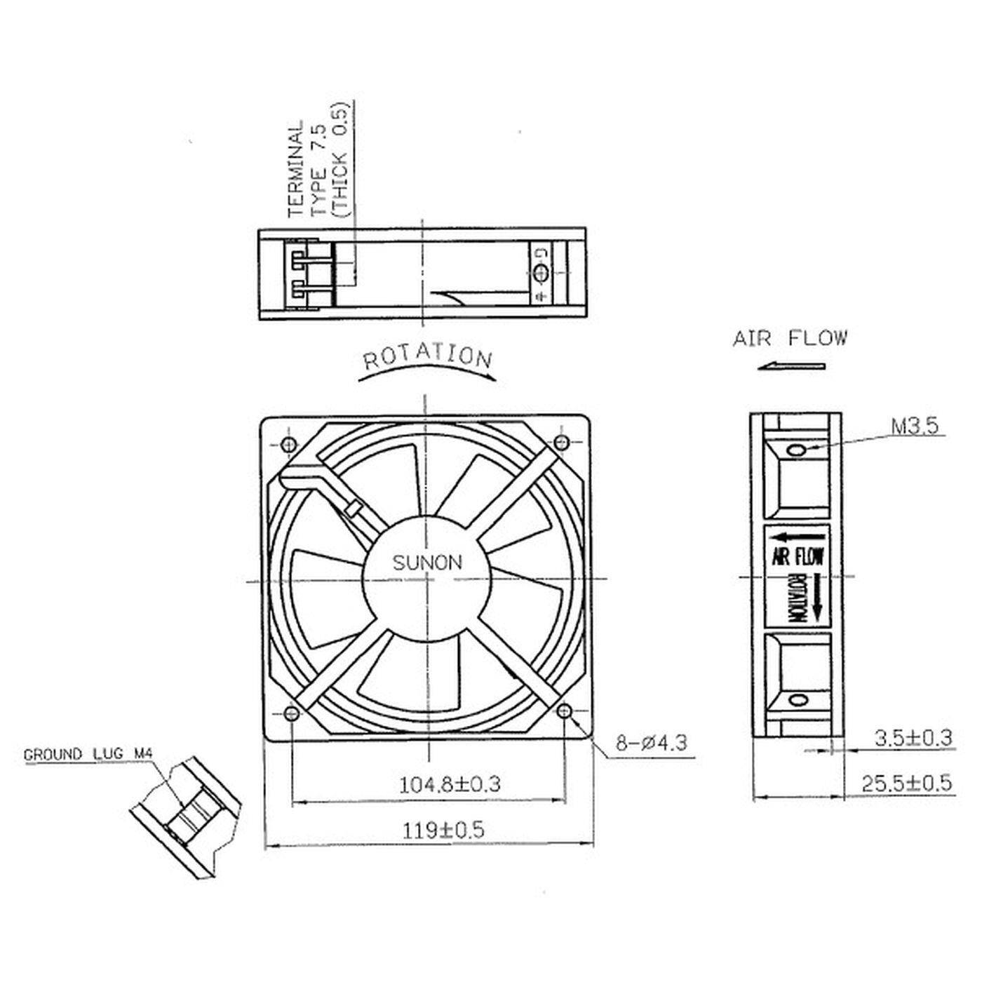Lüfter 230V AC 19W 120x120x25mm 112,1m³/h 2150U/Min 112,1m³/h Sunon DP201AT2122HBT