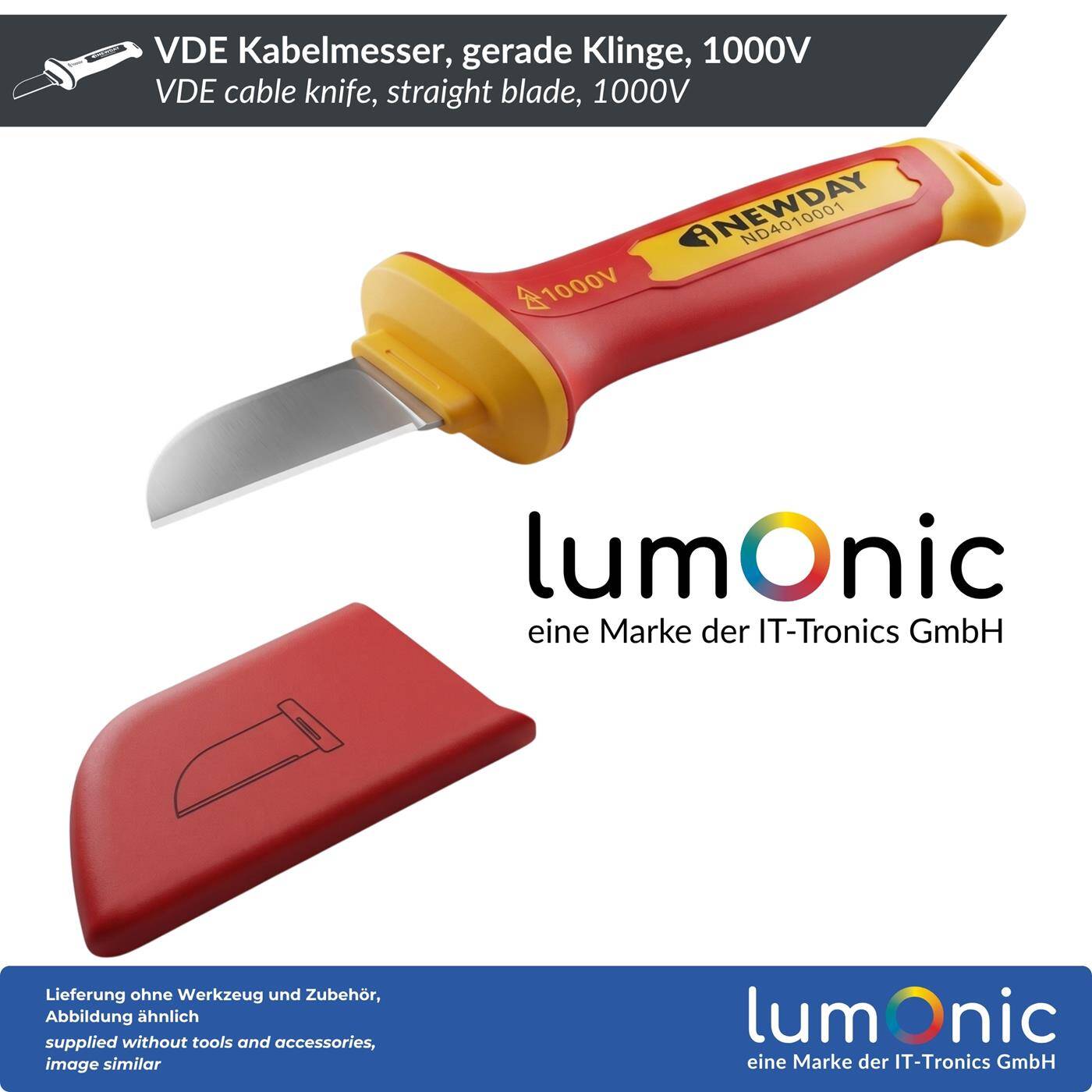 Lumonic VDE Cable Cutter 1000V, Straight Blade - 5Cr13 blade steel, protective cap included, non-slip two-component handle, for electricians