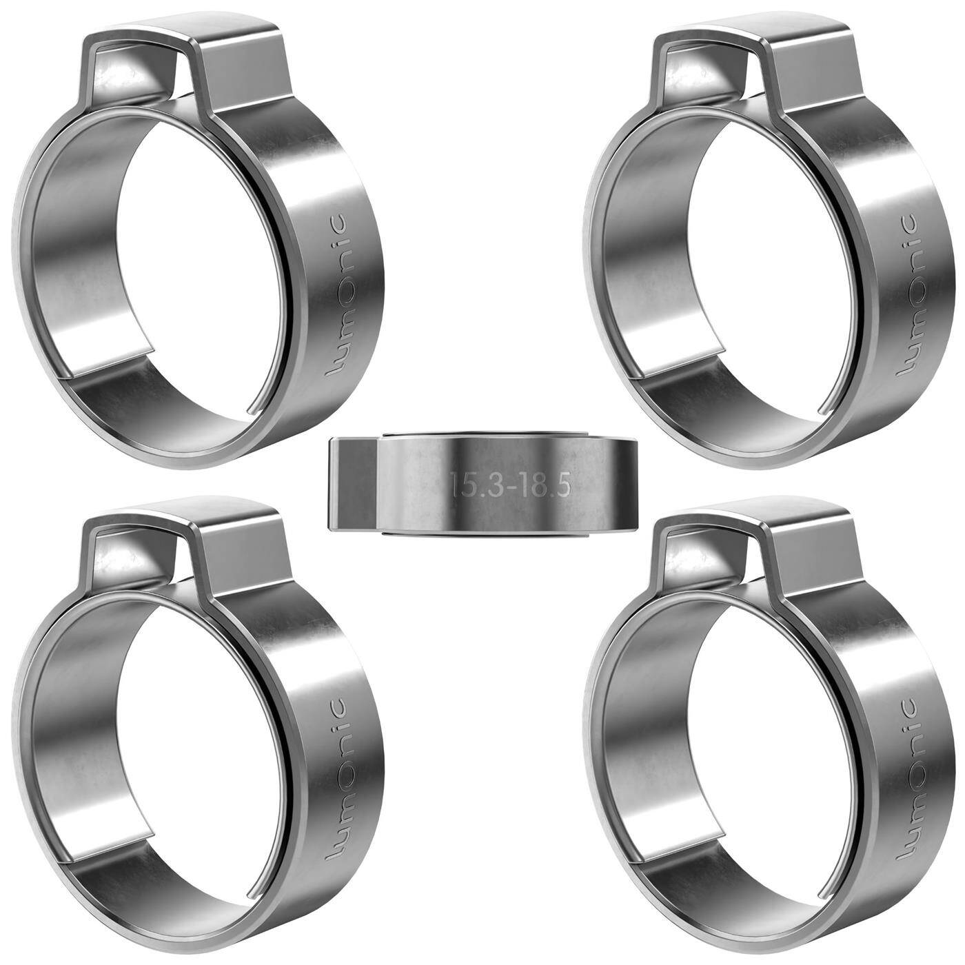 5x 1-Ohr-Schelle 15,3-18,5mm V2A Edelstahl Einohrschelle Schlauchschelle für Druckluft, Rohrsysteme, Garten, KFZ